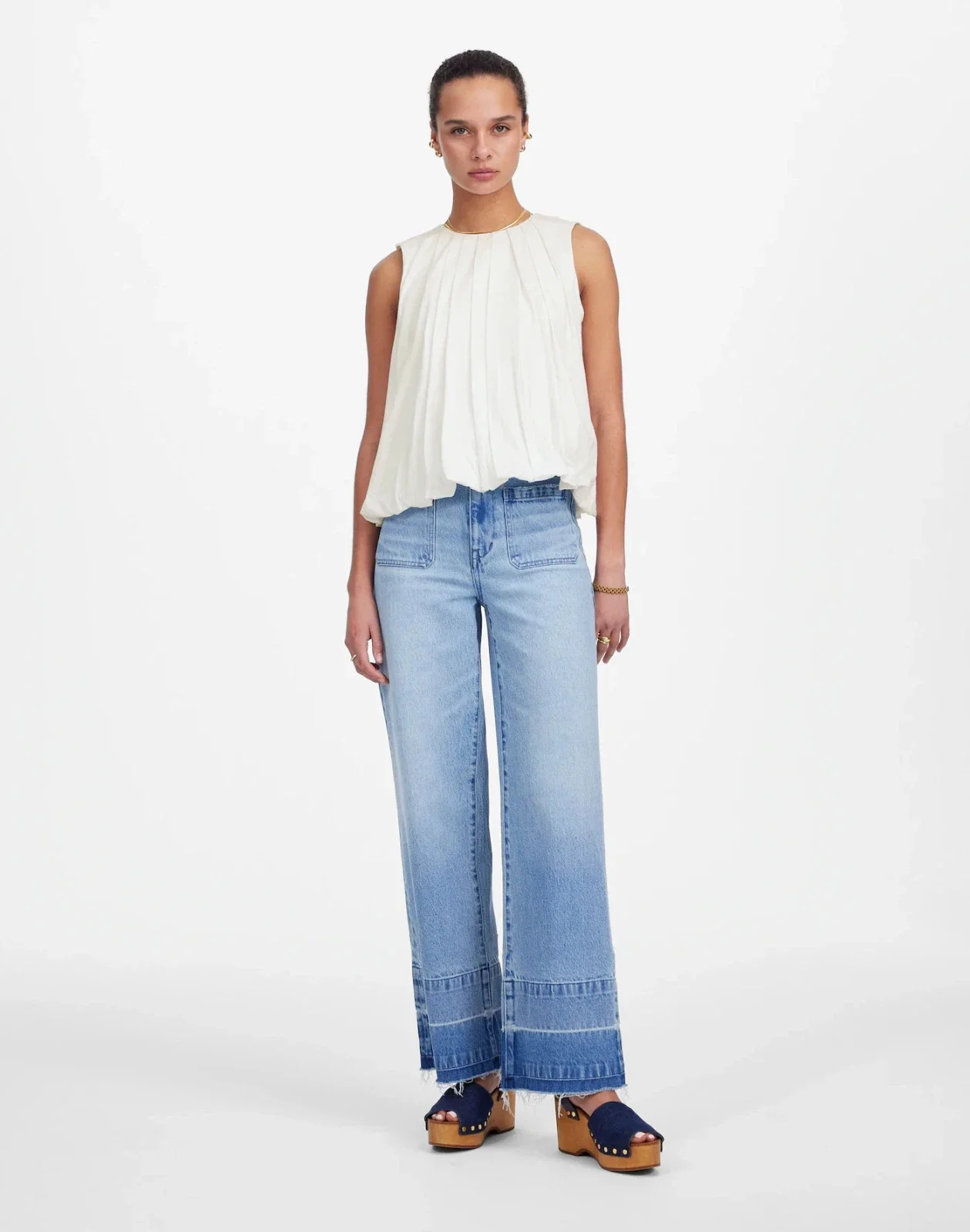 Madewell Bubble Top Womens White 100% Coton Pleated Sleeveless Blouse DDR2194 - Image 2