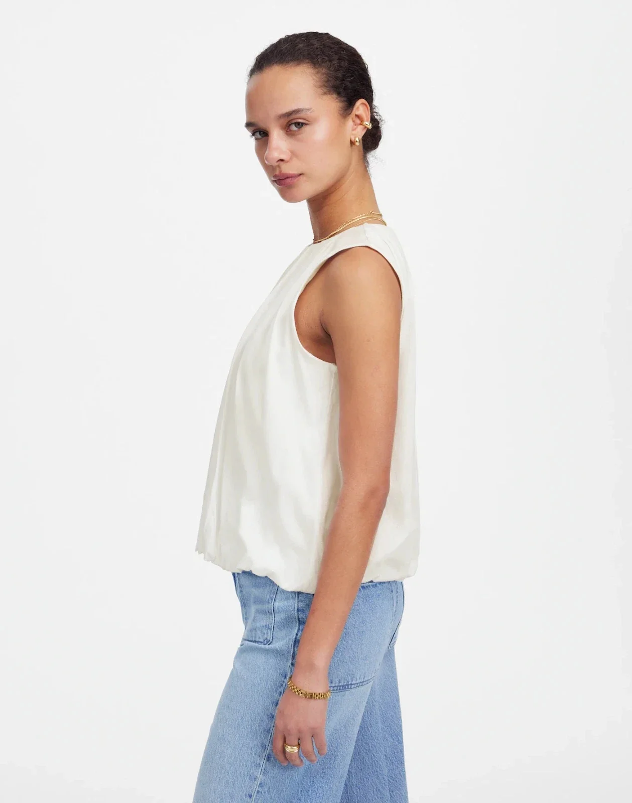 Madewell Bubble Top Womens White 100% Coton Pleated Sleeveless Blouse DDR2194 - Image 3