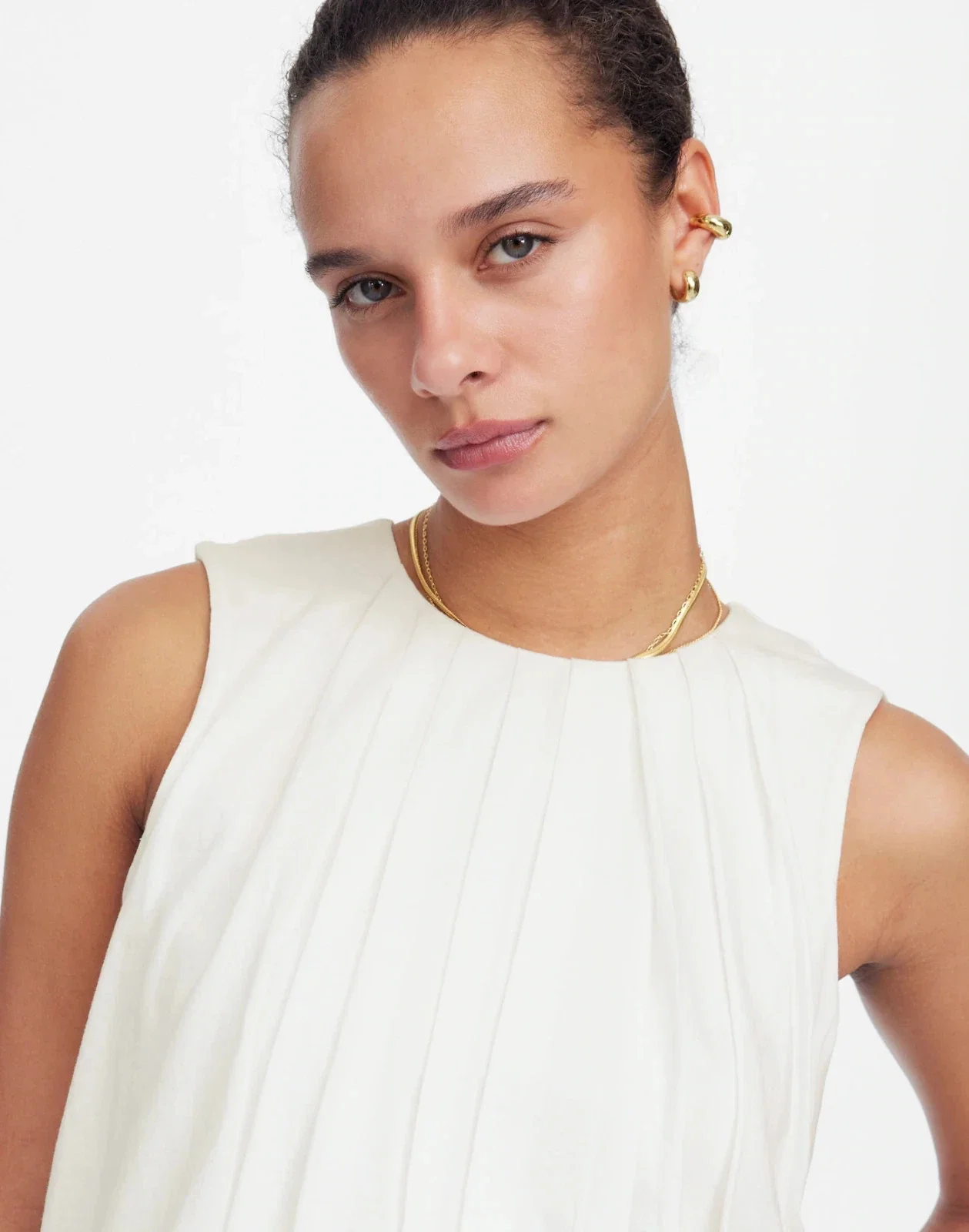 Madewell Bubble Top Womens White 100% Coton Pleated Sleeveless Blouse DDR2194 - Image 5