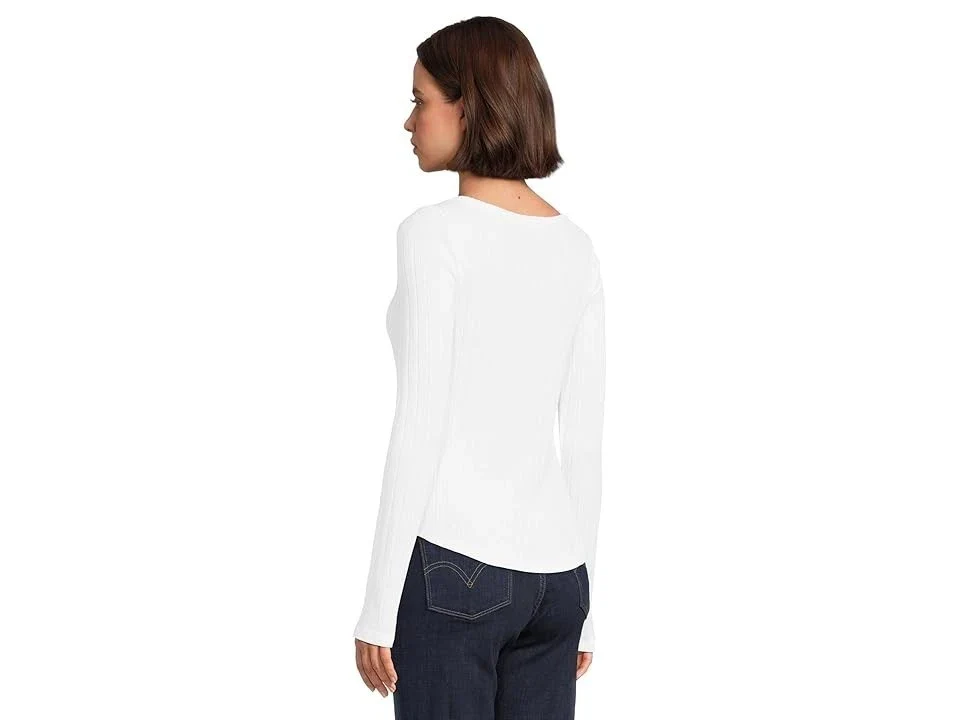 Madewell Pointelle T-Shirts Womens Eyelet White Stretch Long Sleeve JZZ824 - Image 5
