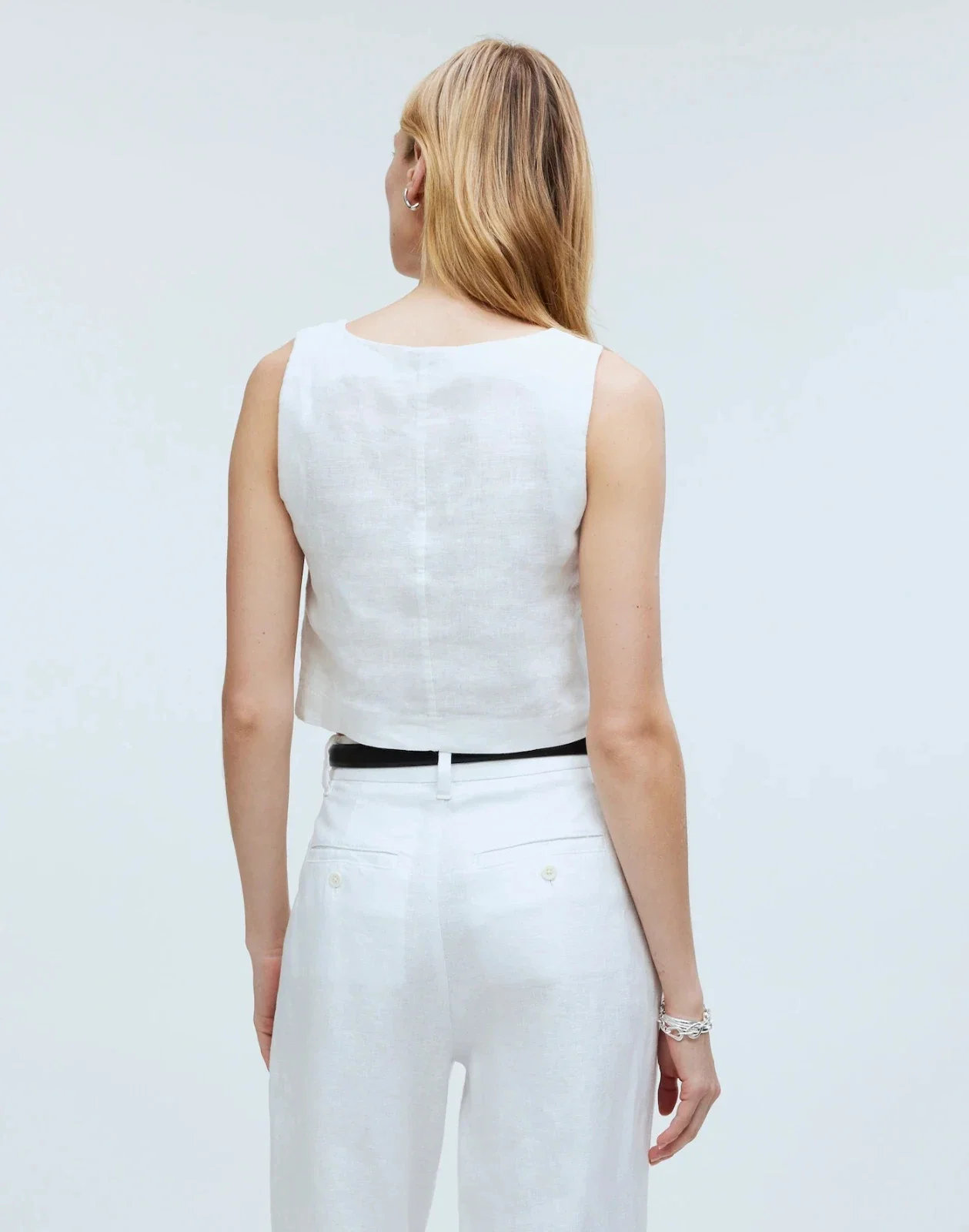 Madewell Tank Top Women's White 100% Linen Scoop Neck Cropped Casual GBO2212 - Image 3