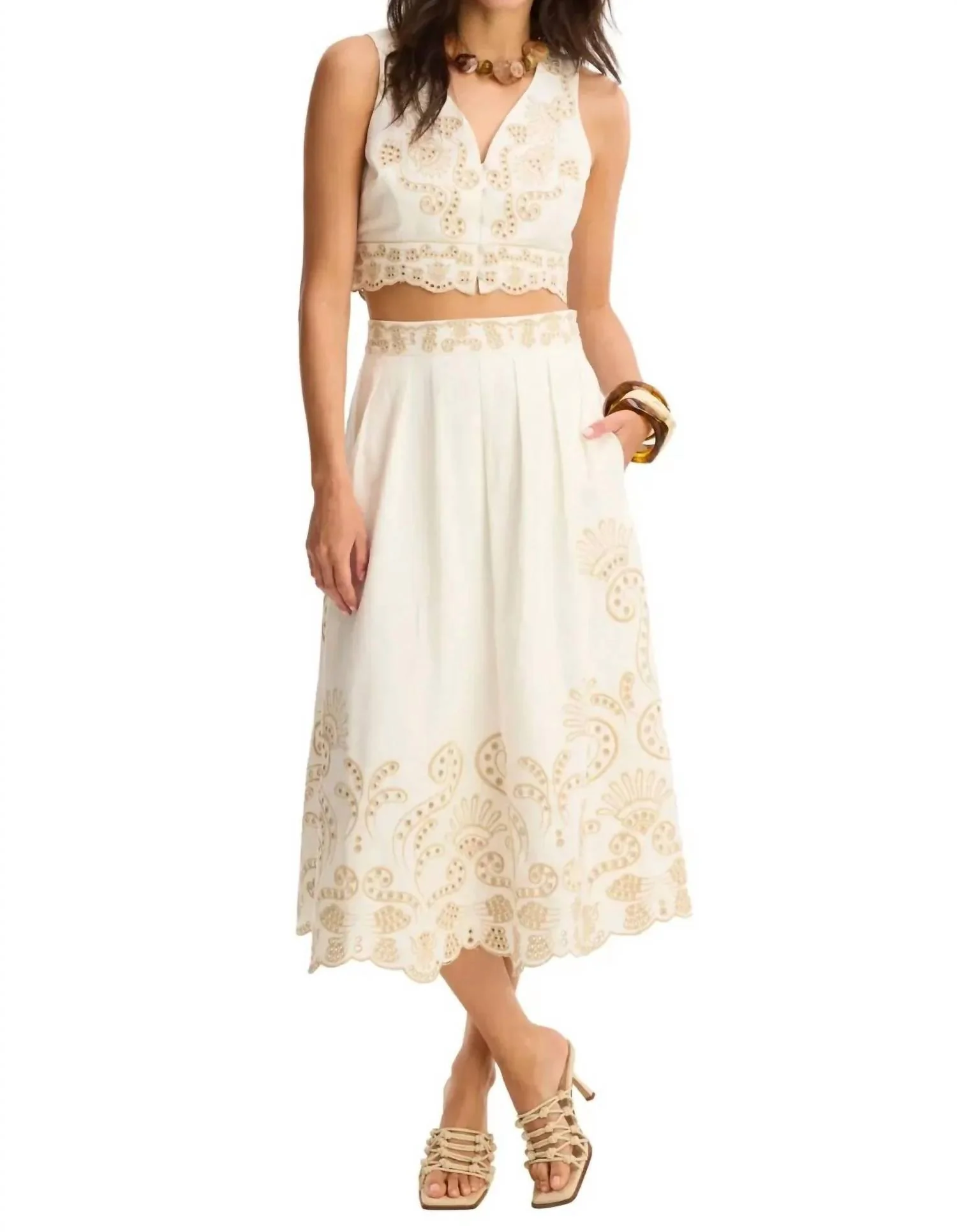 Maeve Midi Skirt In Off White/sand