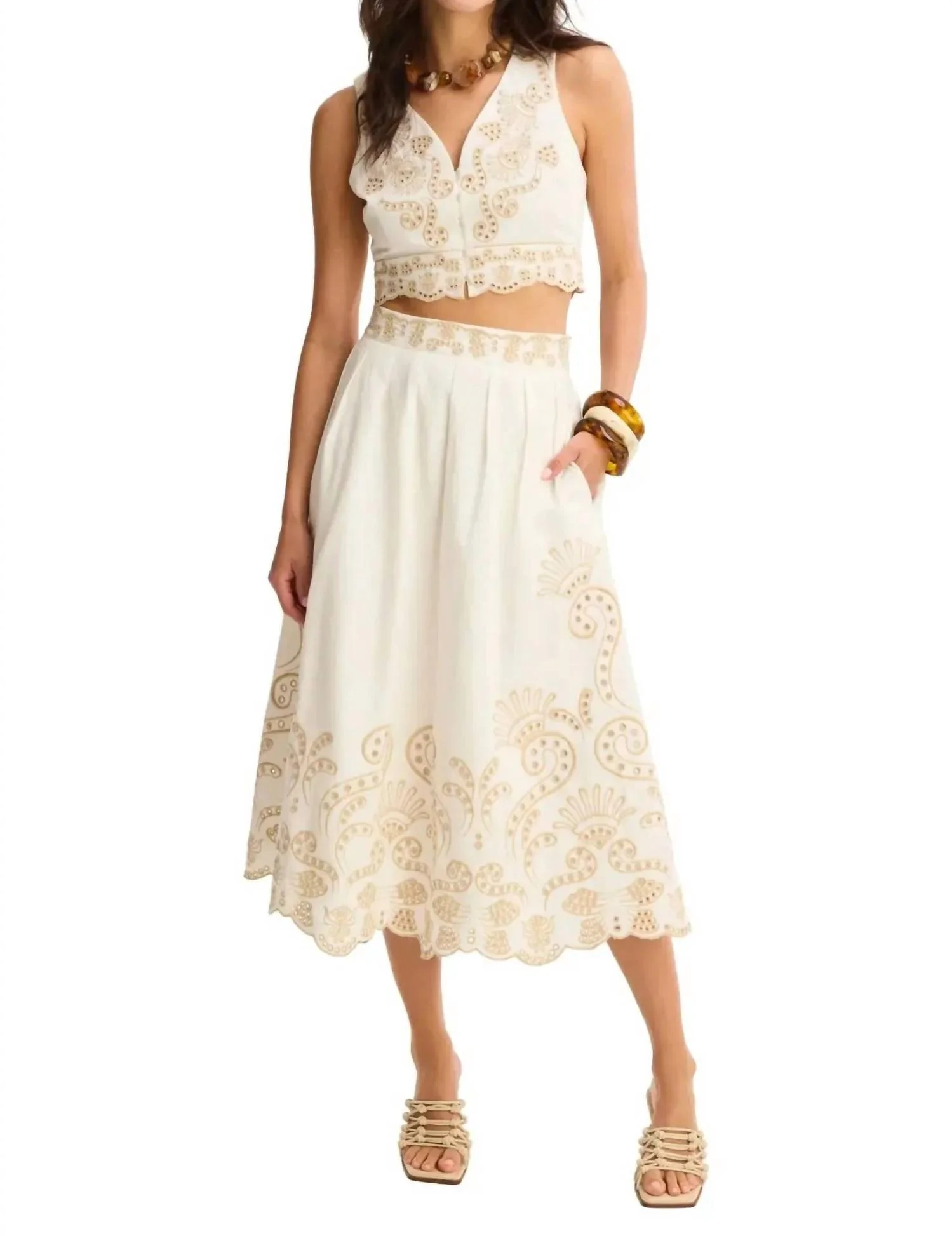 Maeve Midi Skirt In Off White/sand - Image 3