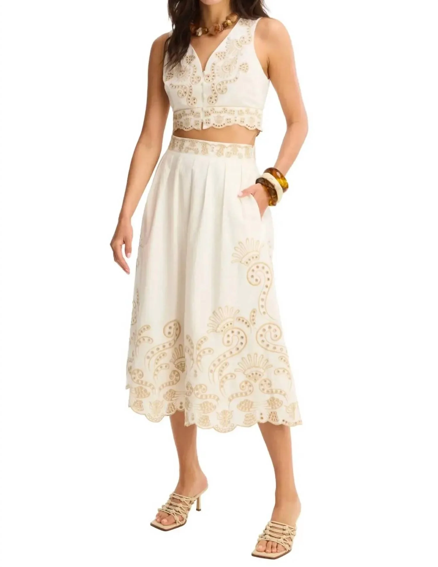 Maeve Midi Skirt In Off White/sand - Image 4