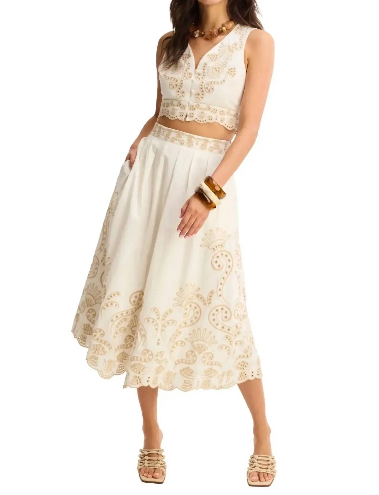 Maeve Midi Skirt In Off White/sand - Image 5