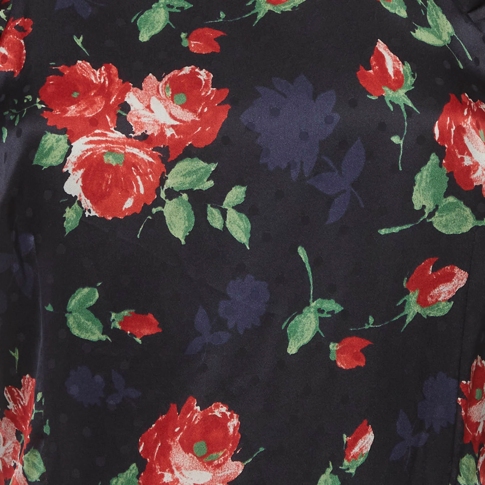 Magda Butrym Navy Blue Floral Print Satin Jacquard Midi Dress - Image 4