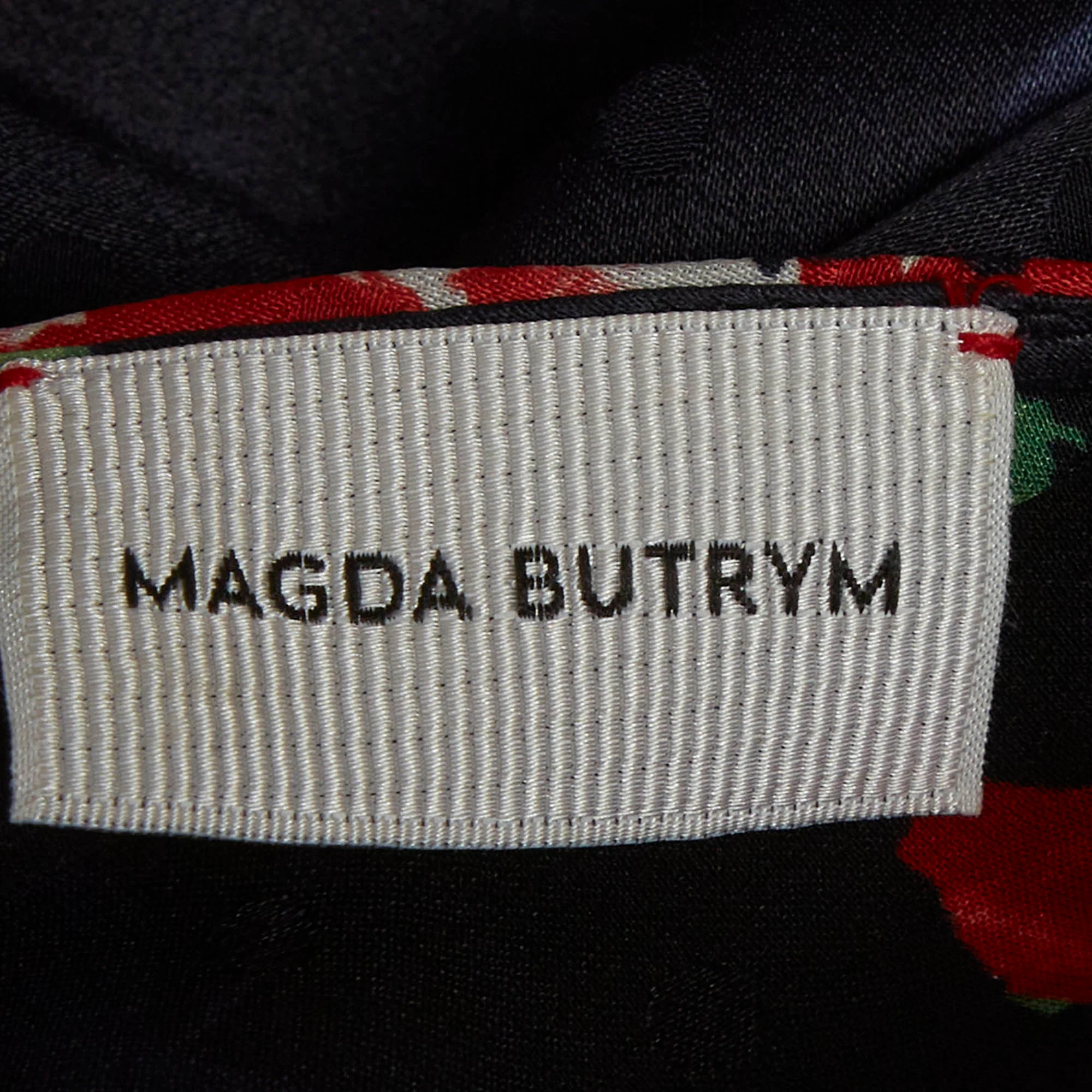 Magda Butrym Navy Blue Floral Print Satin Jacquard Midi Dress - Image 5