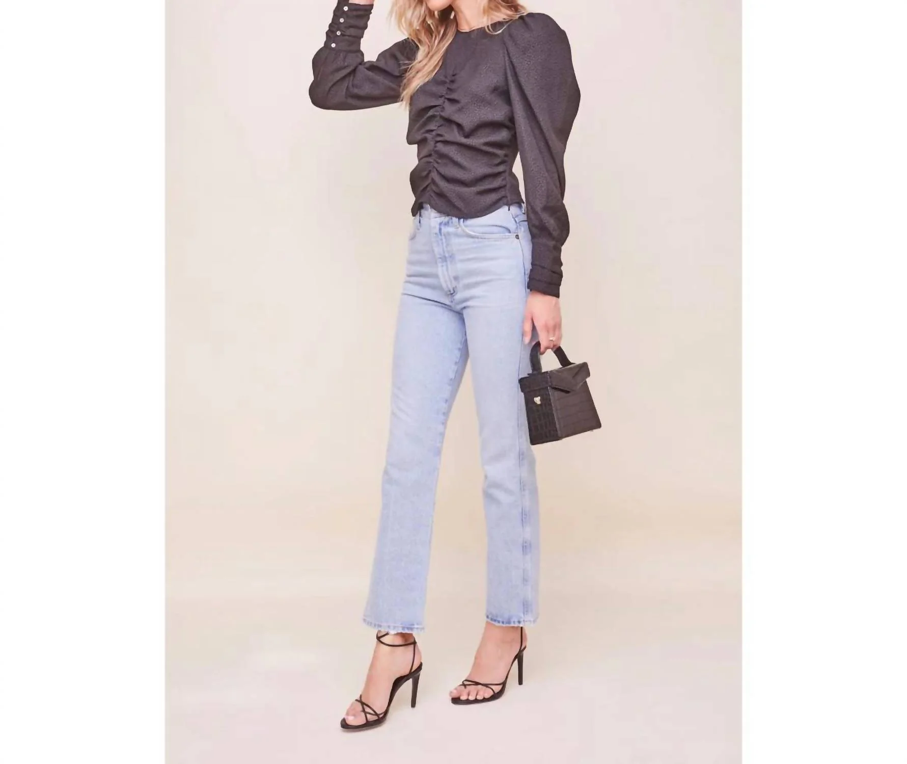Magdalene Ruched Front Top In Black