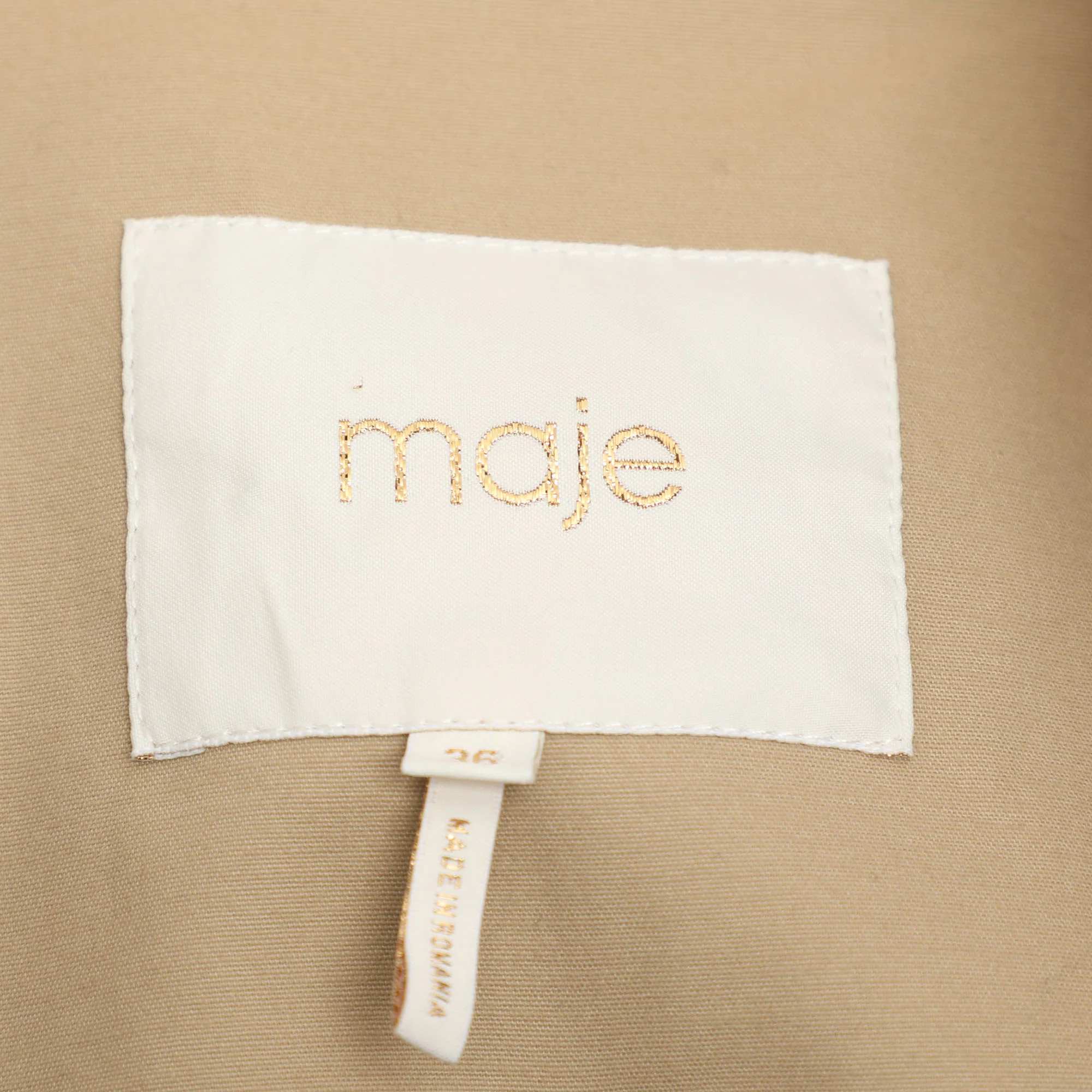 Maje Beige Stretch Cotton Double Breasted Coat - Image 5