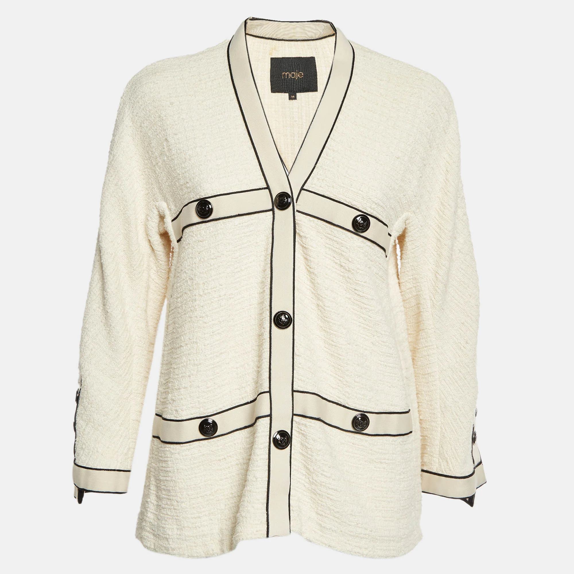 Maje Beige Tweed Voppy Cardigan Jacket