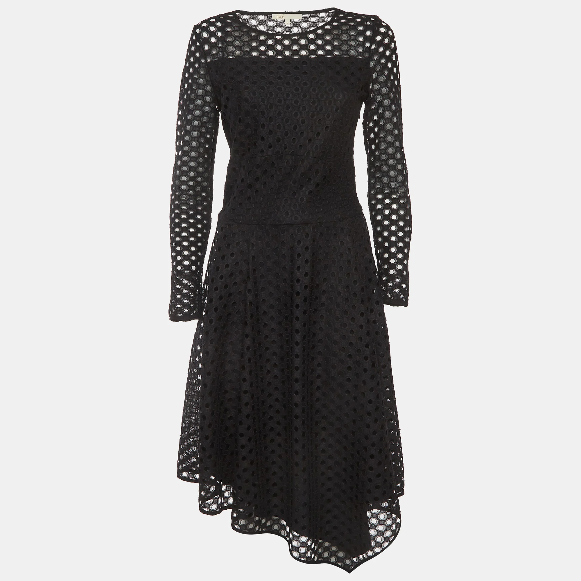 Maje Black Eyelet Lace Fit And Flare Midi Dress