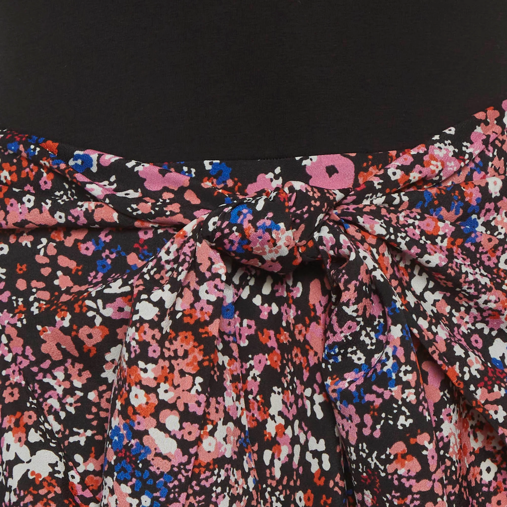 Maje Black Floral Print Jersey And Crepe Flared Midi Dress - Image 4