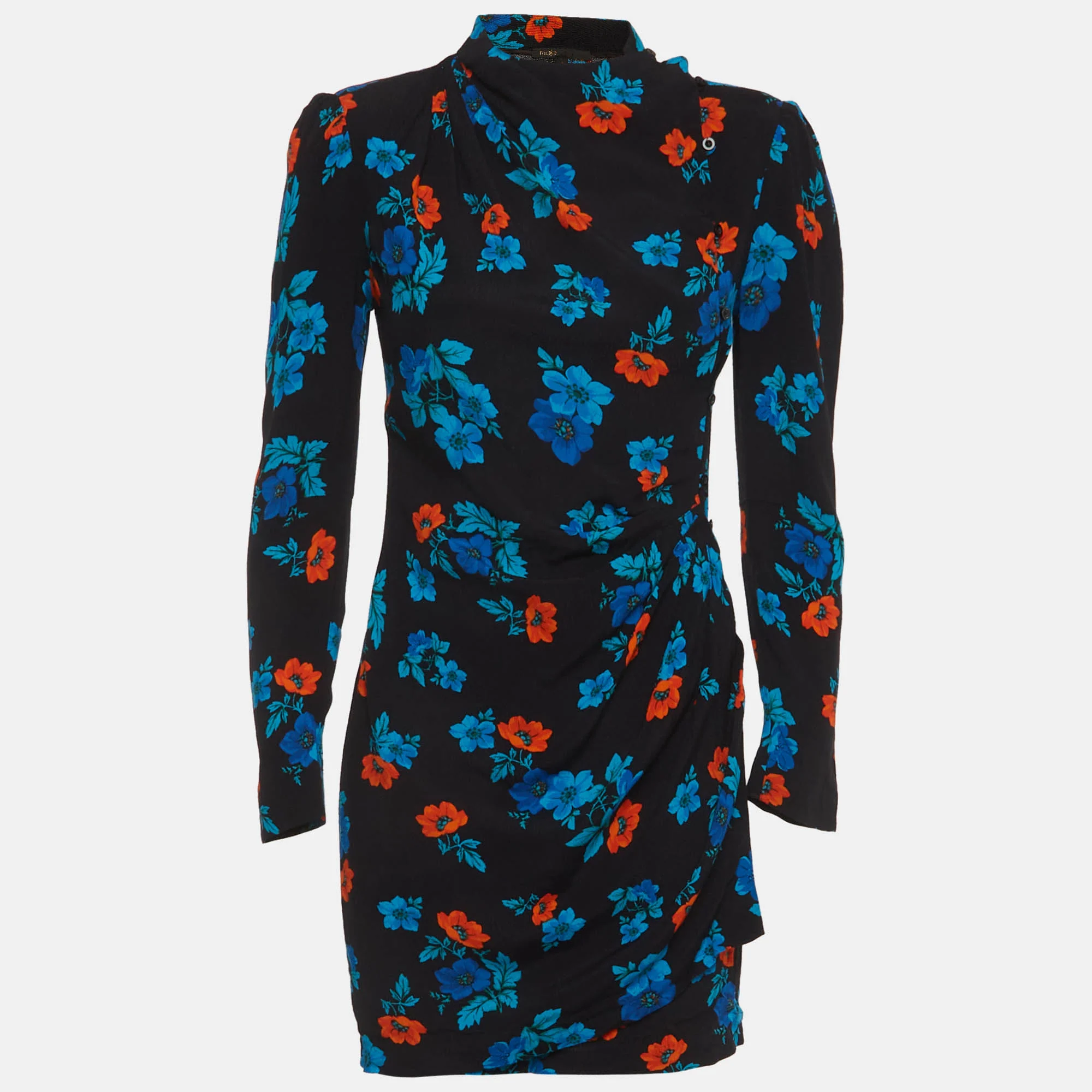 Maje Black Floral Printed Crepe Mini Dress