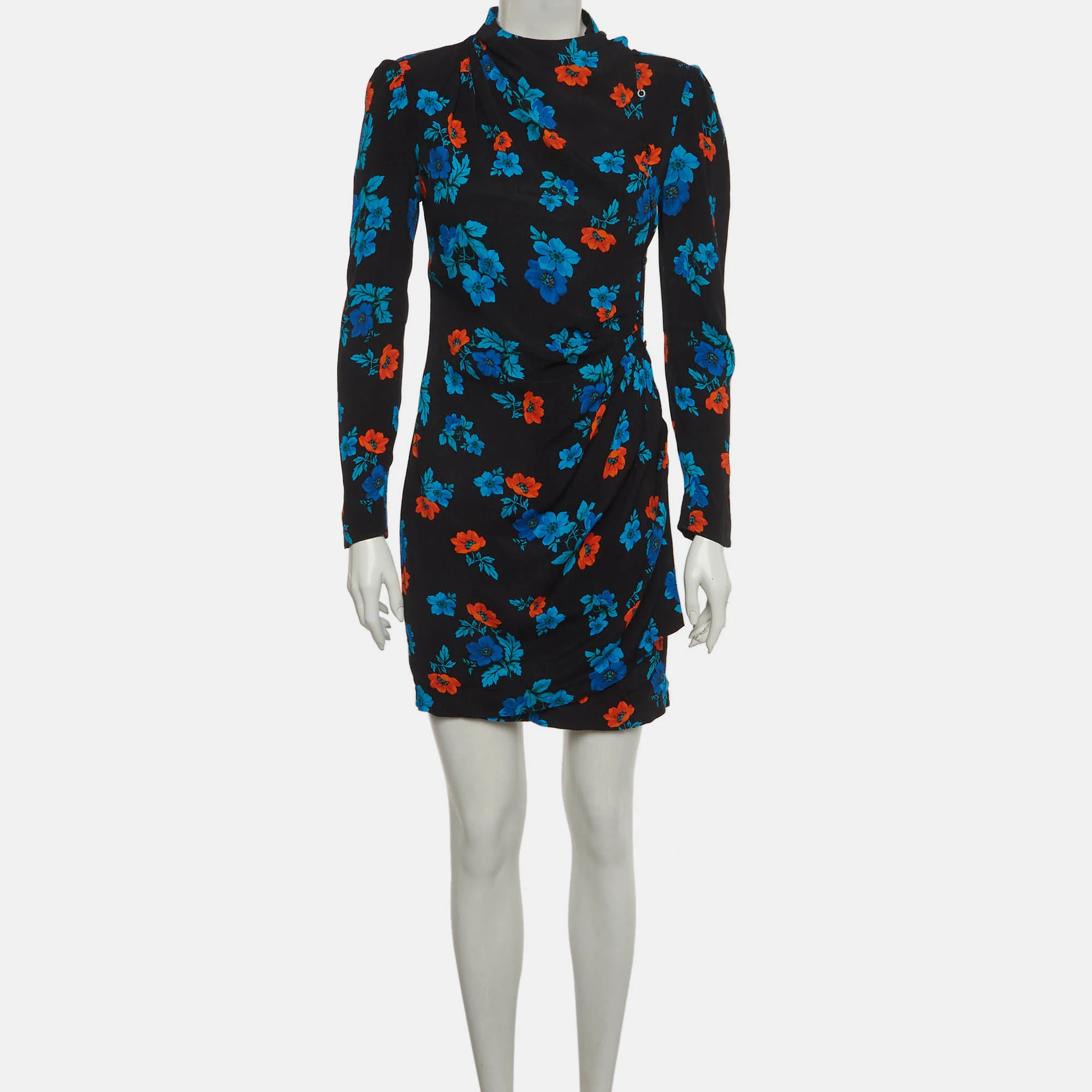 Maje Black Floral Printed Crepe Mini Dress - Image 2