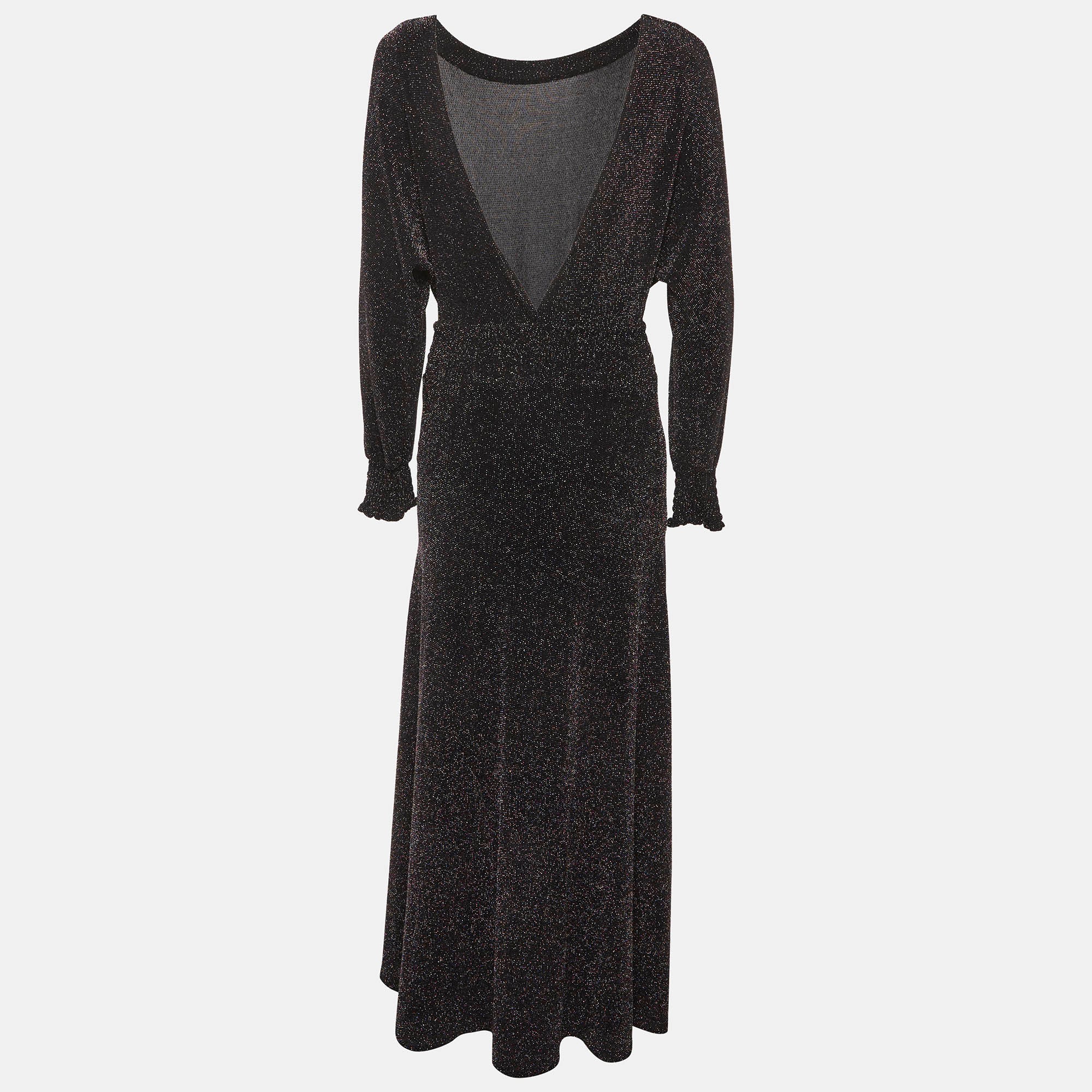 Maje Black Metallic Jersey Rio Midi Dress - Image 3