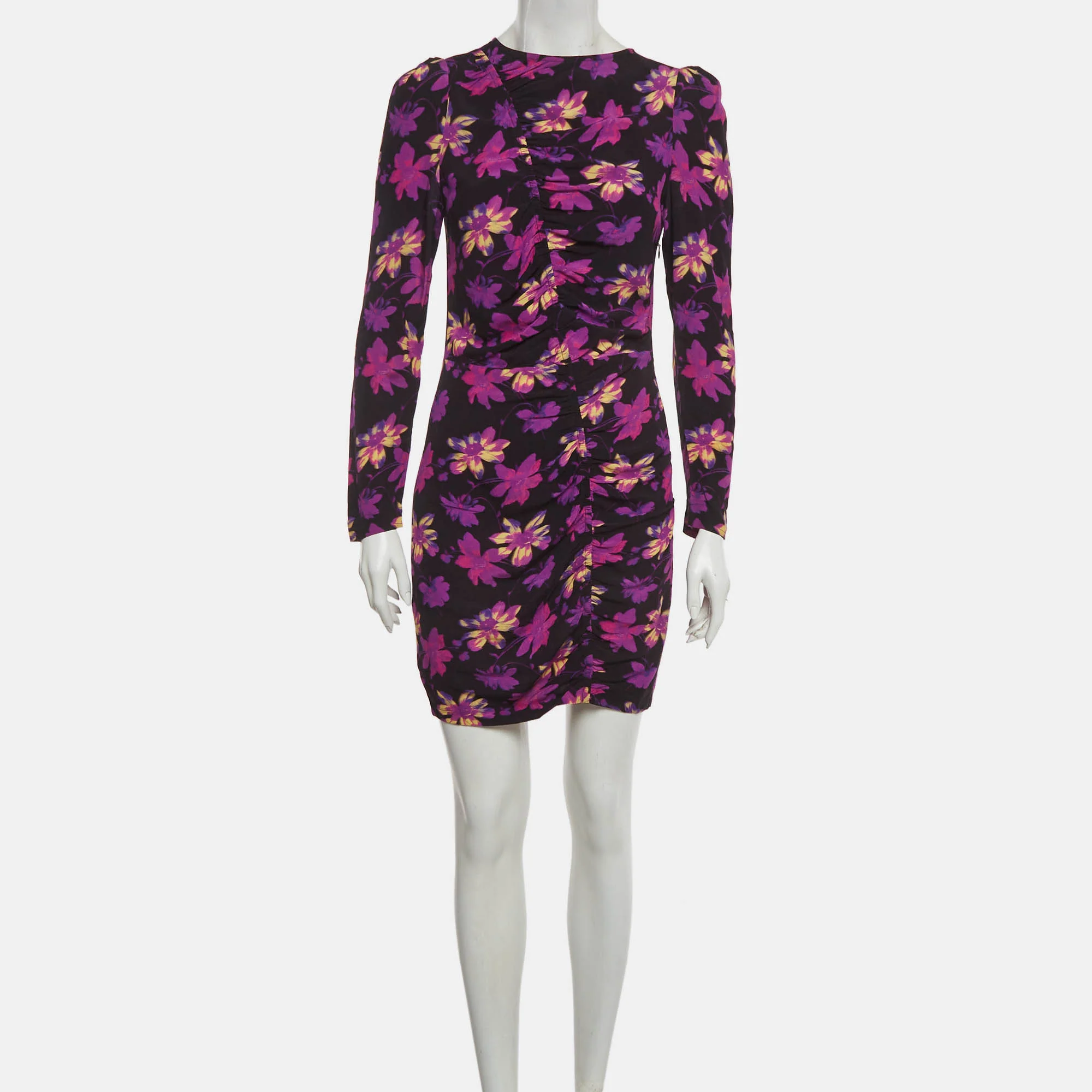 Maje Black & Purple Floral Printed Crepe Mini Dress - Image 2