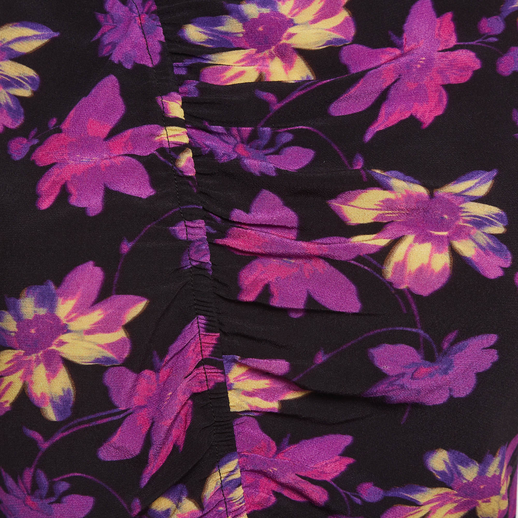 Maje Black & Purple Floral Printed Crepe Mini Dress - Image 4