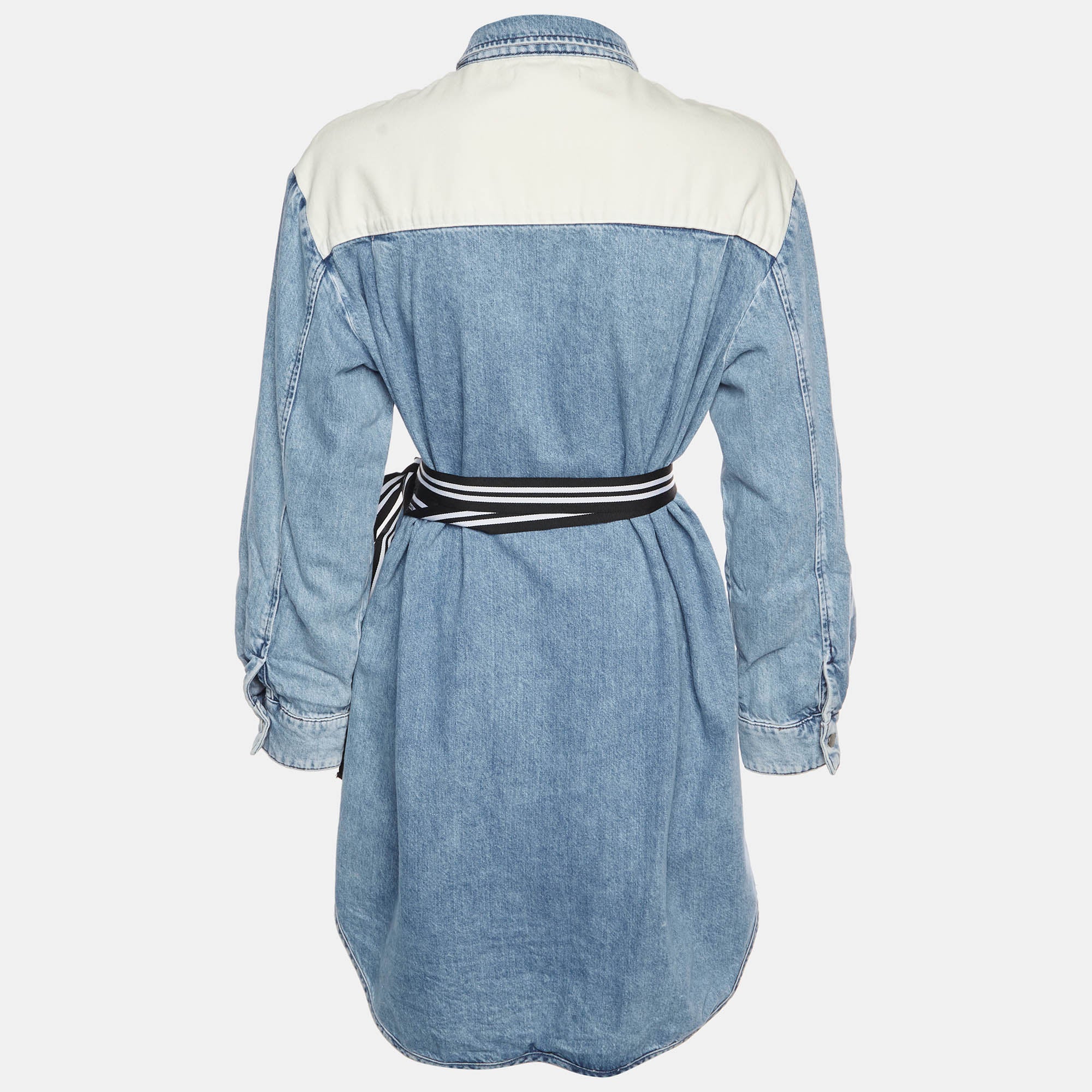 Maje Blue Cotton Belted Denim Midi Dress - Image 3