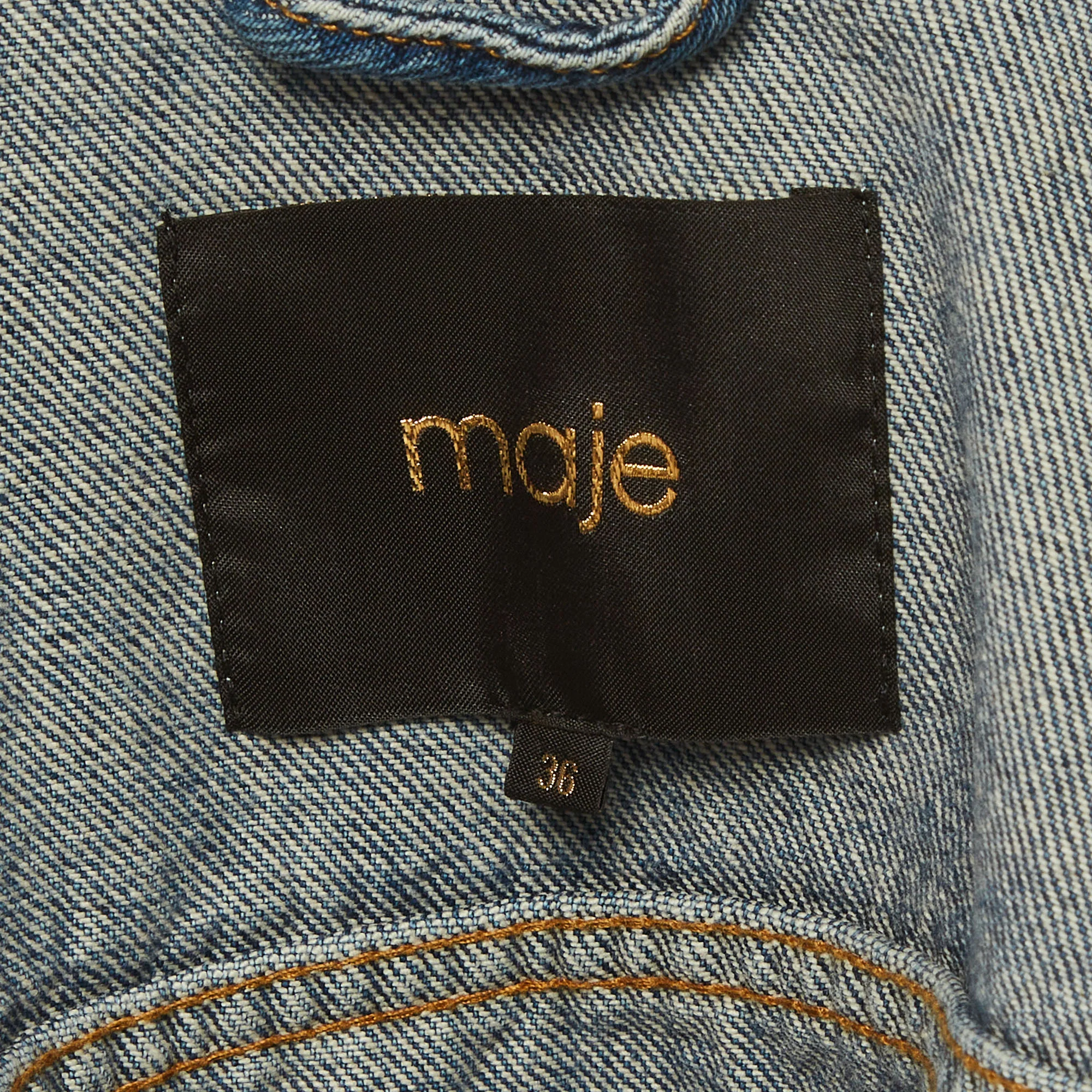 Maje Blue Denim Embellished Cropped Jacket - Image 5