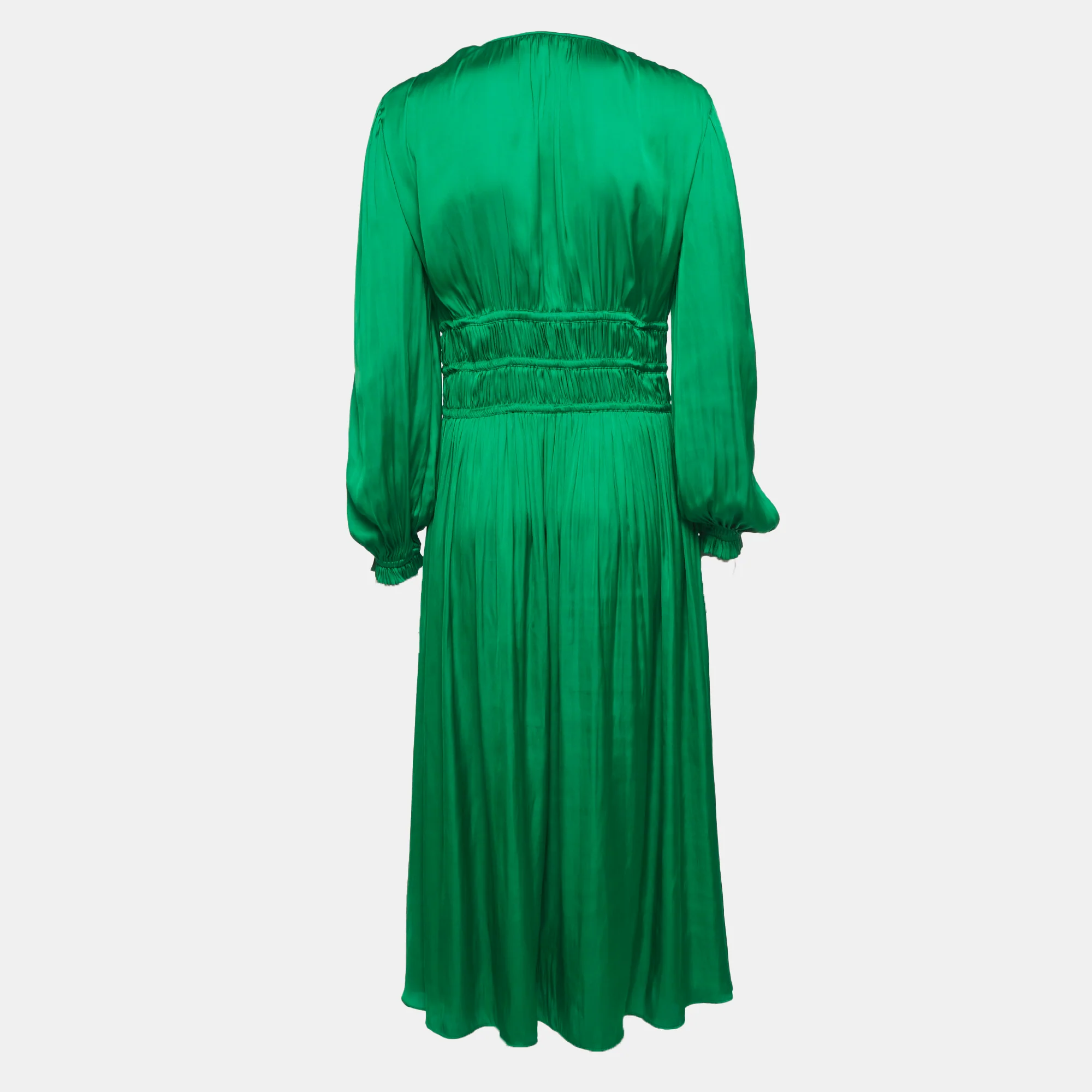 Maje Green Satin Ruffled Midi Dress - Image 3