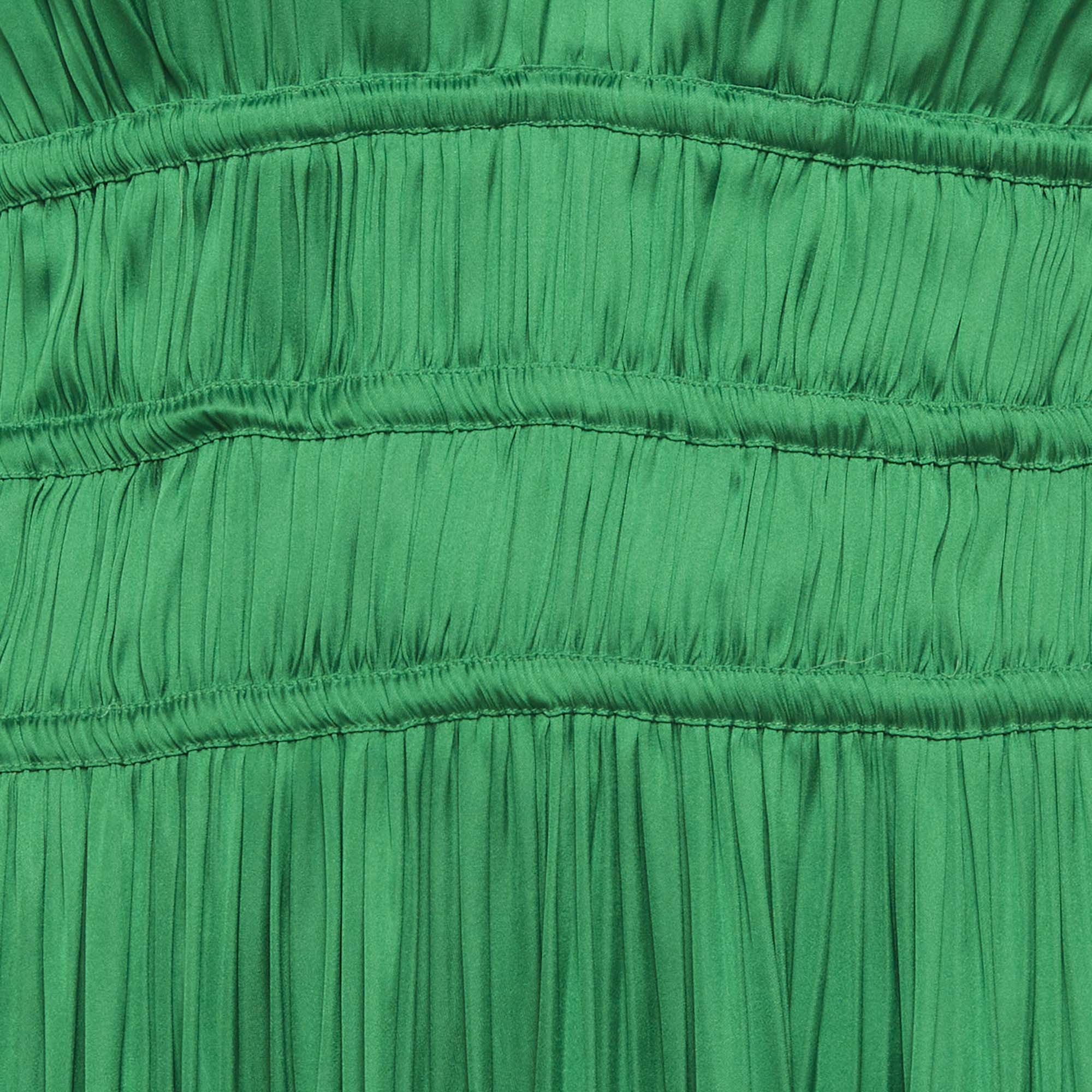 Maje Green Satin Ruffled Midi Dress - Image 4