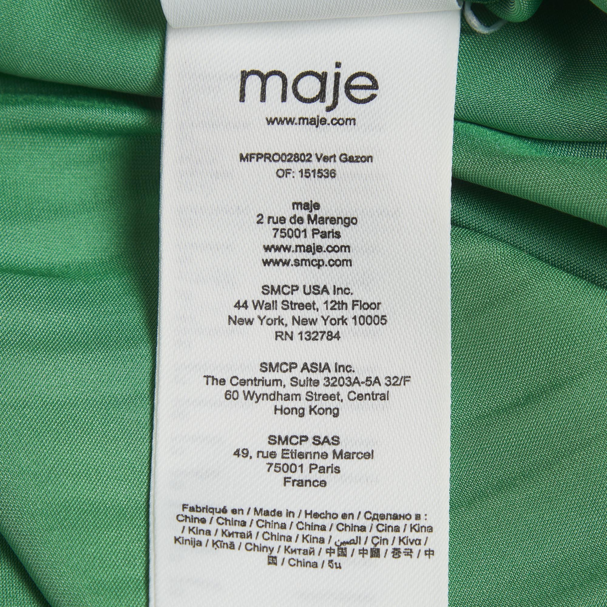 Maje Green Satin Ruffled Midi Dress - Image 6