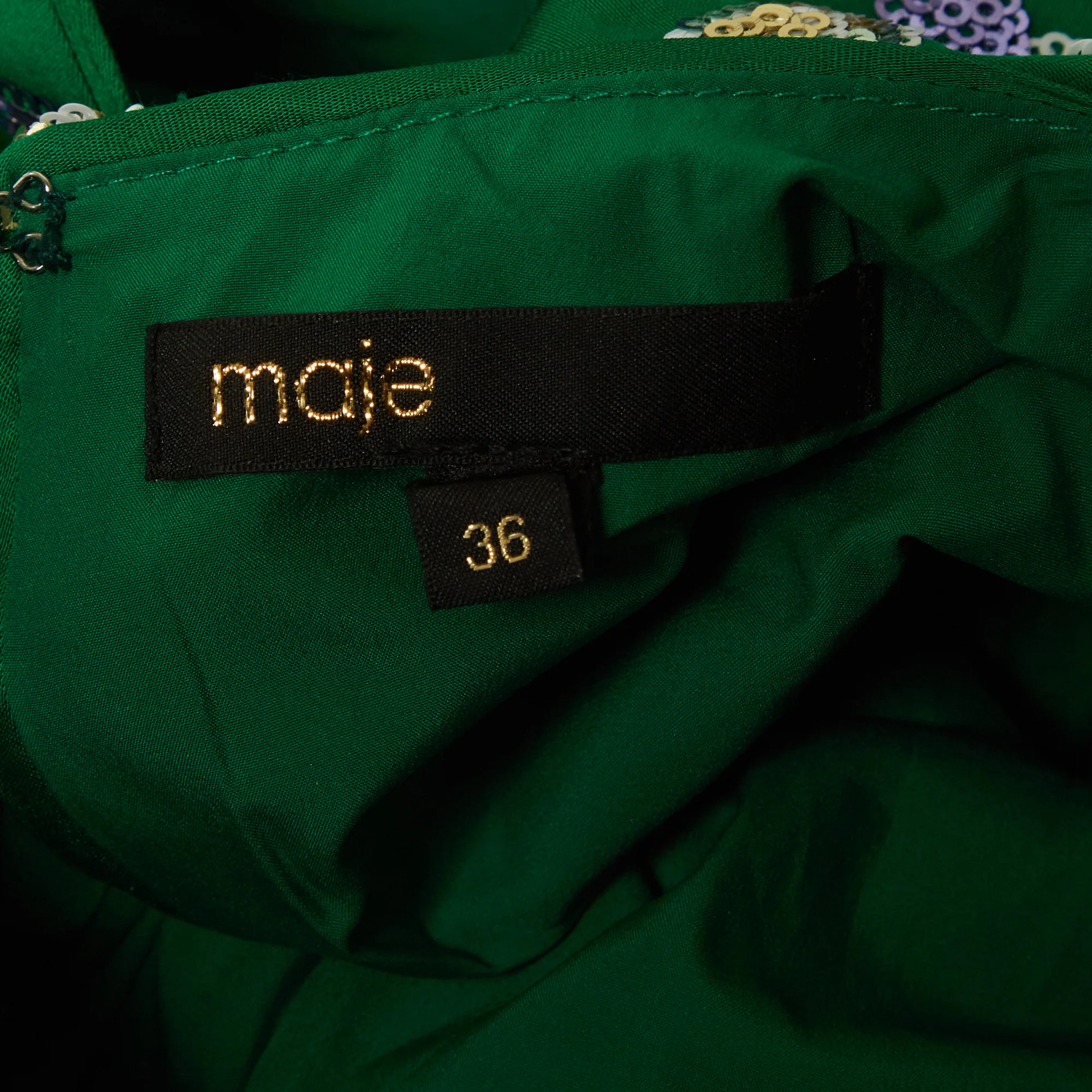 Maje Green Sequinned Satin Mini Dress - Image 4