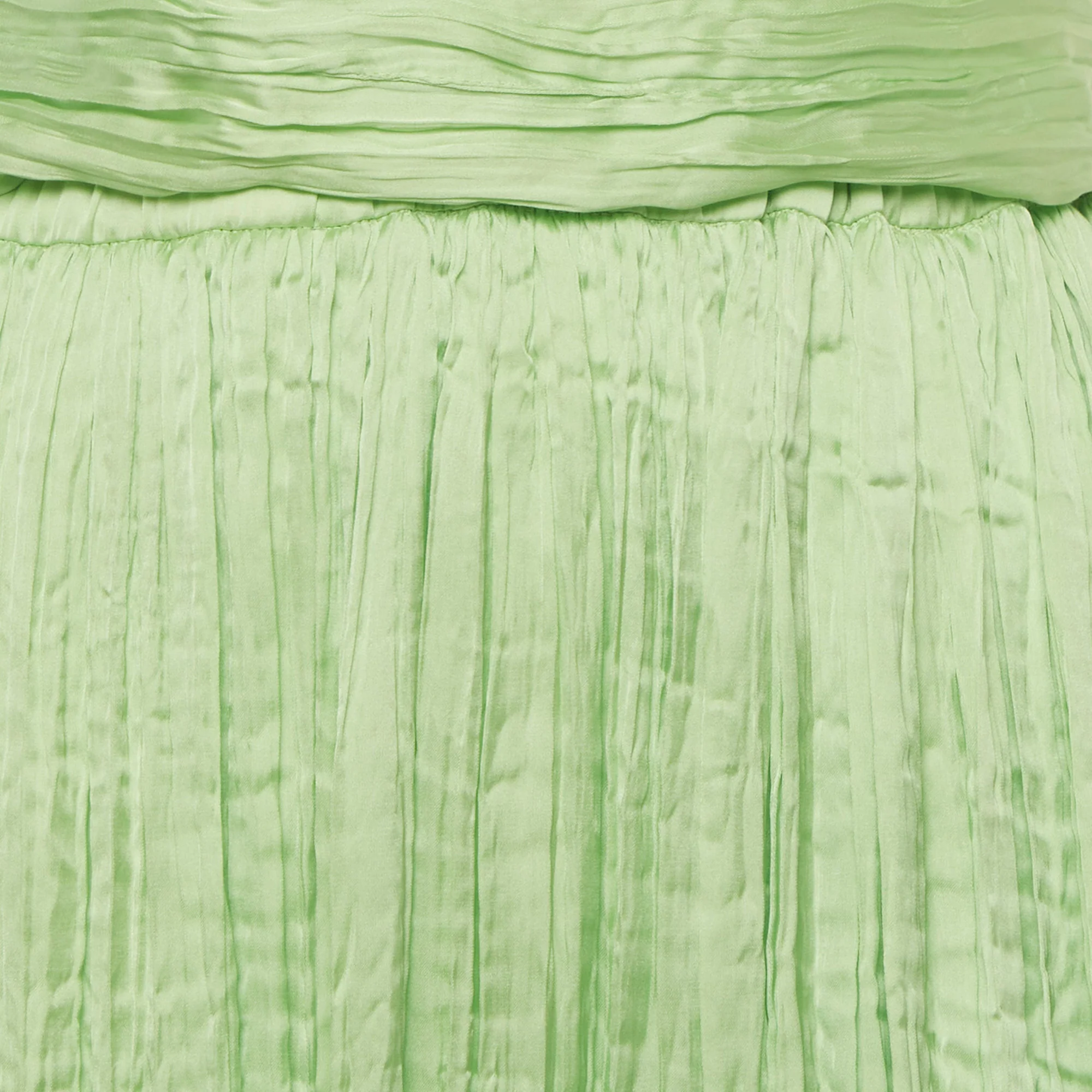 Maje Lime Green Satin Plissé Plunge Neck Mini Dress - Image 4