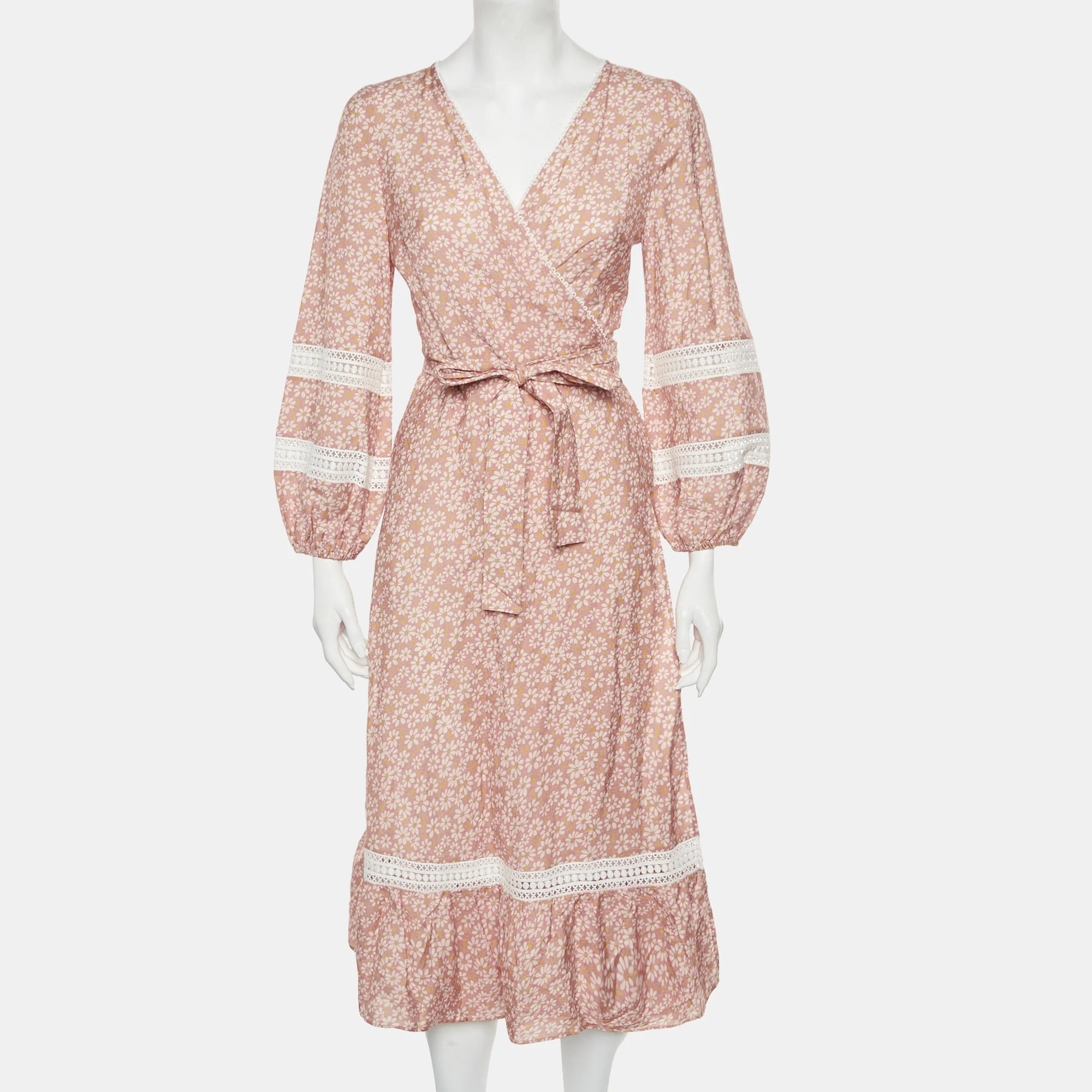 Maje Multicolor Floral Print Linen Blend Wrap Midi Dress - Image 2