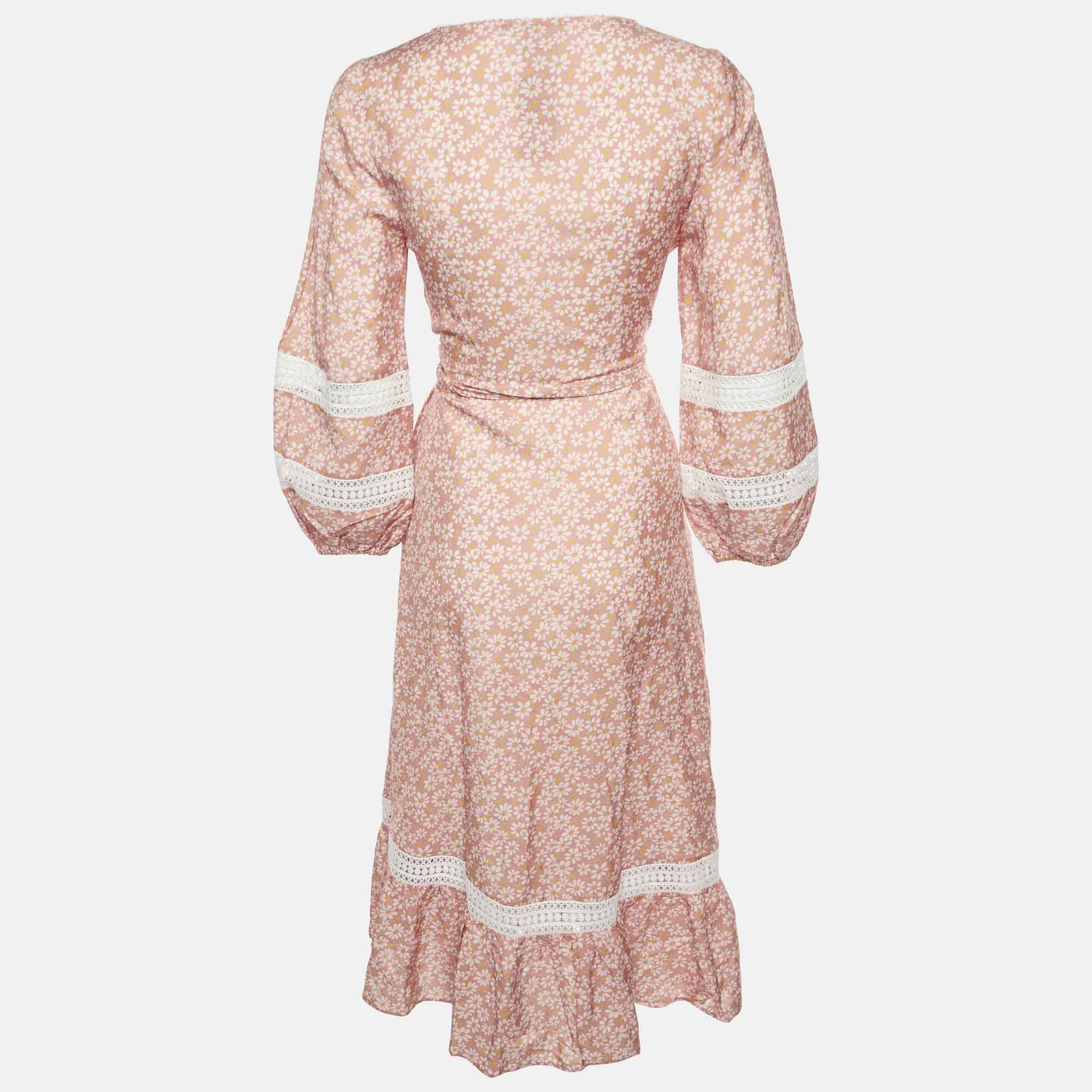 Maje Multicolor Floral Print Linen Blend Wrap Midi Dress - Image 3