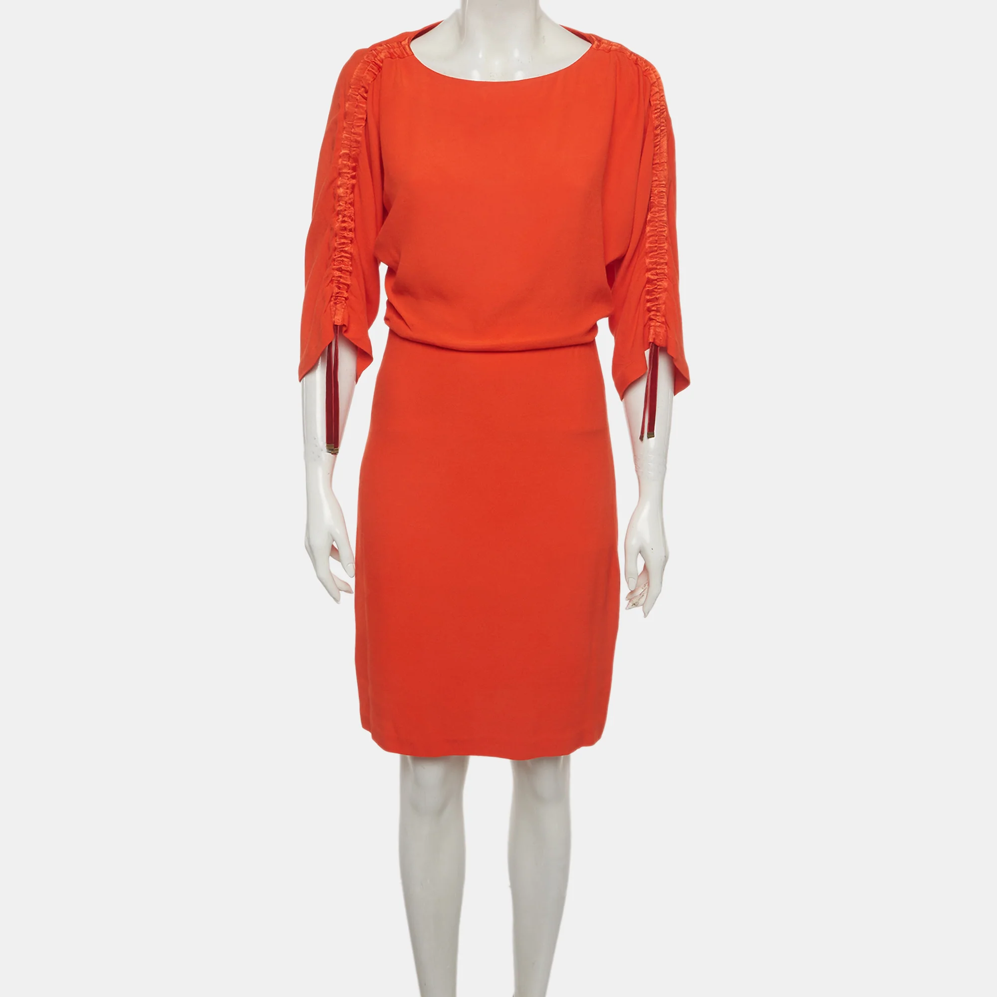 Maje Orange Crepe Adjustable Sleeve Roan Mini Dress - Image 2