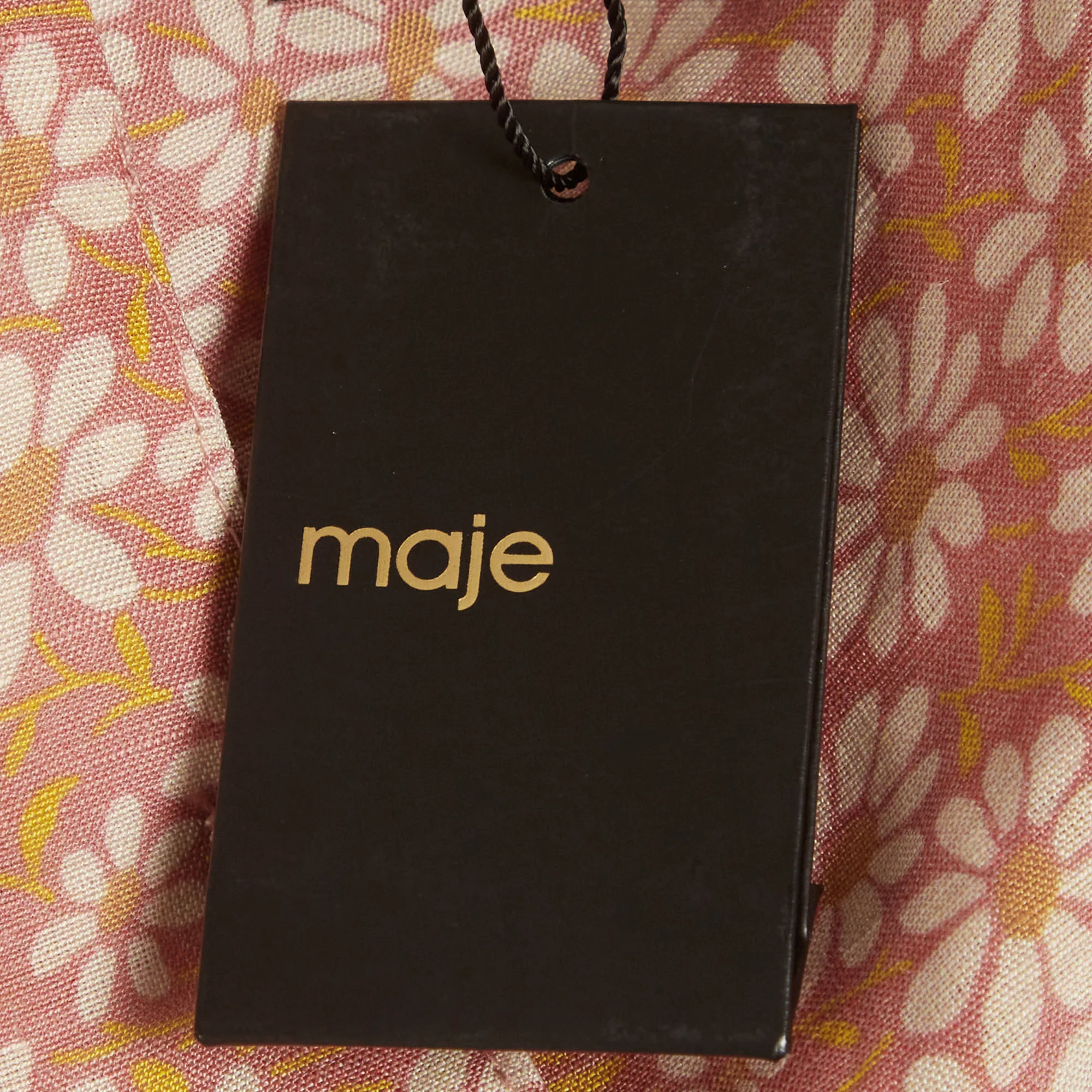 Maje Orange Floral Printed Linen Blend Lace Braid Dress - Image 5