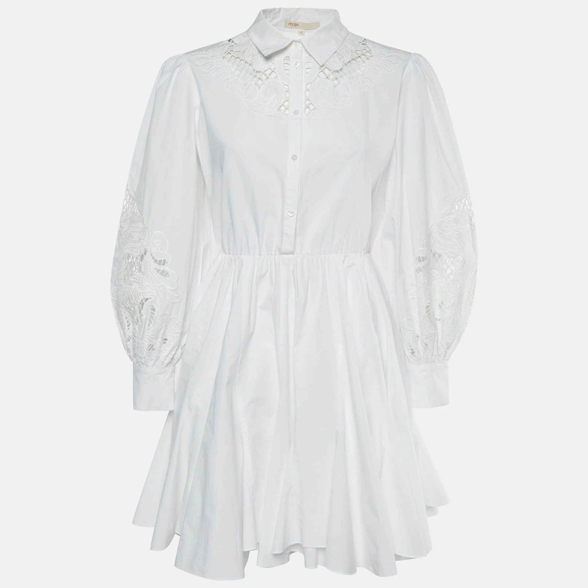 Maje White Cotton Lace Inset Rebello Shirt Dress