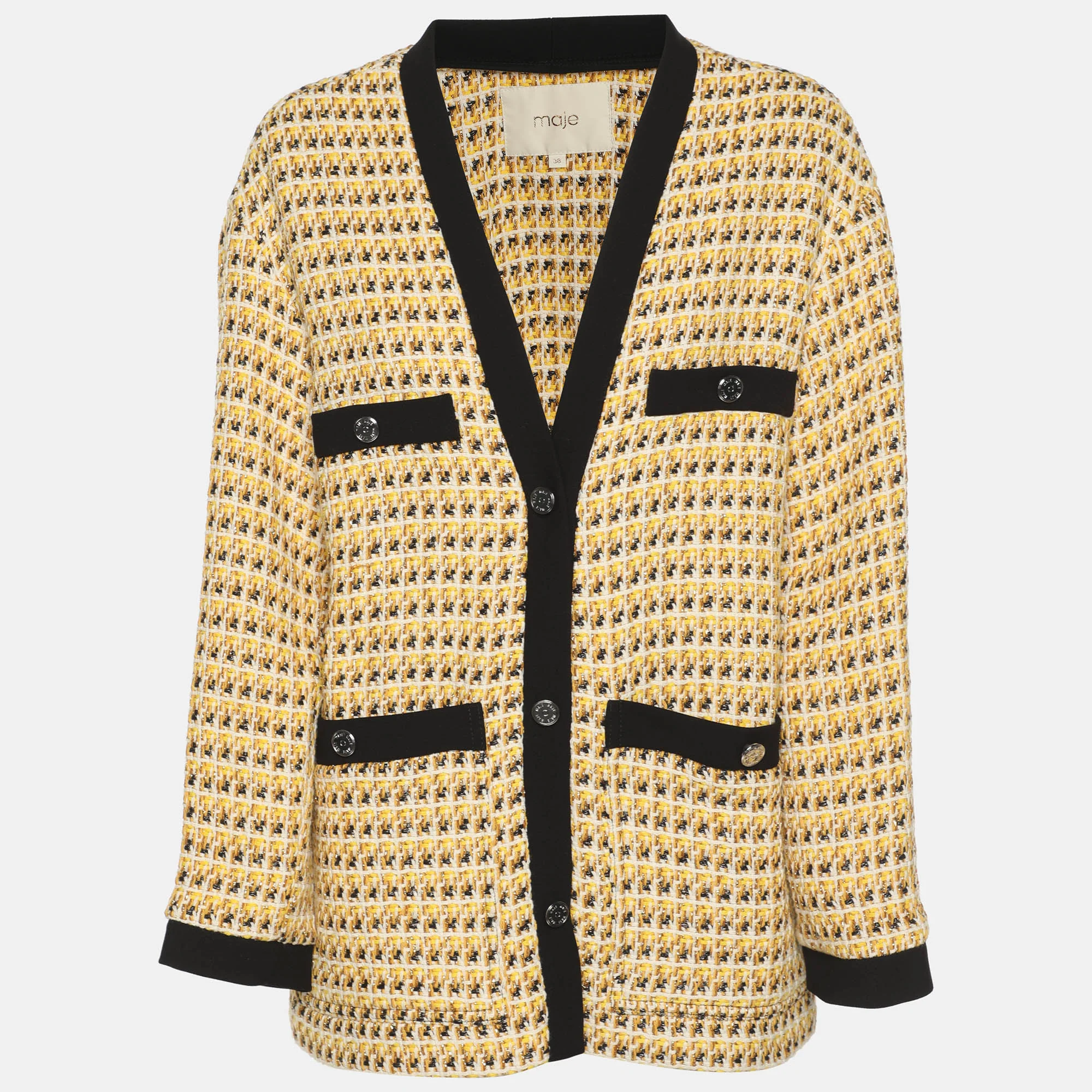 Maje Yellow Lurex Tweed Button Front Jacket