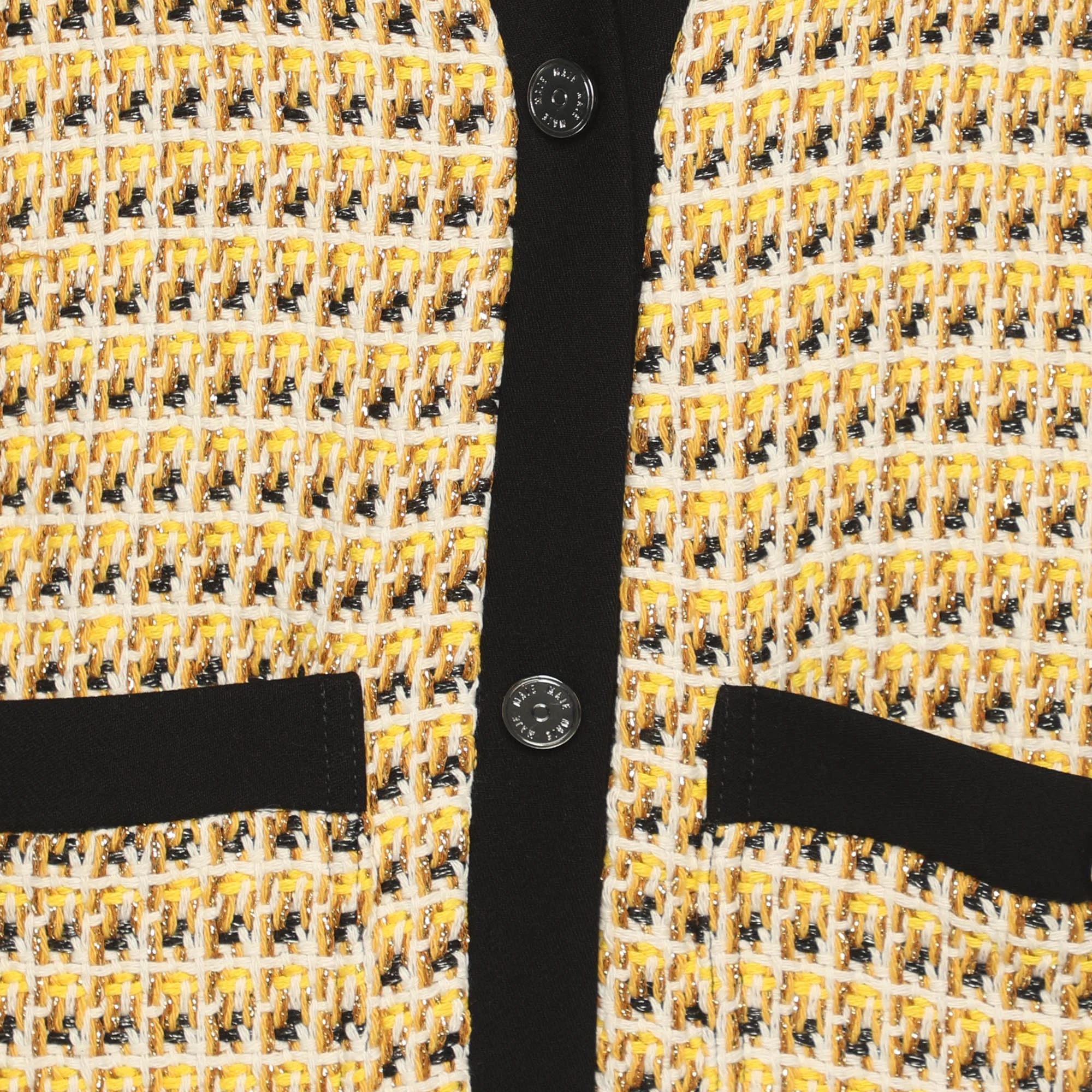Maje Yellow Lurex Tweed Button Front Jacket - Image 3