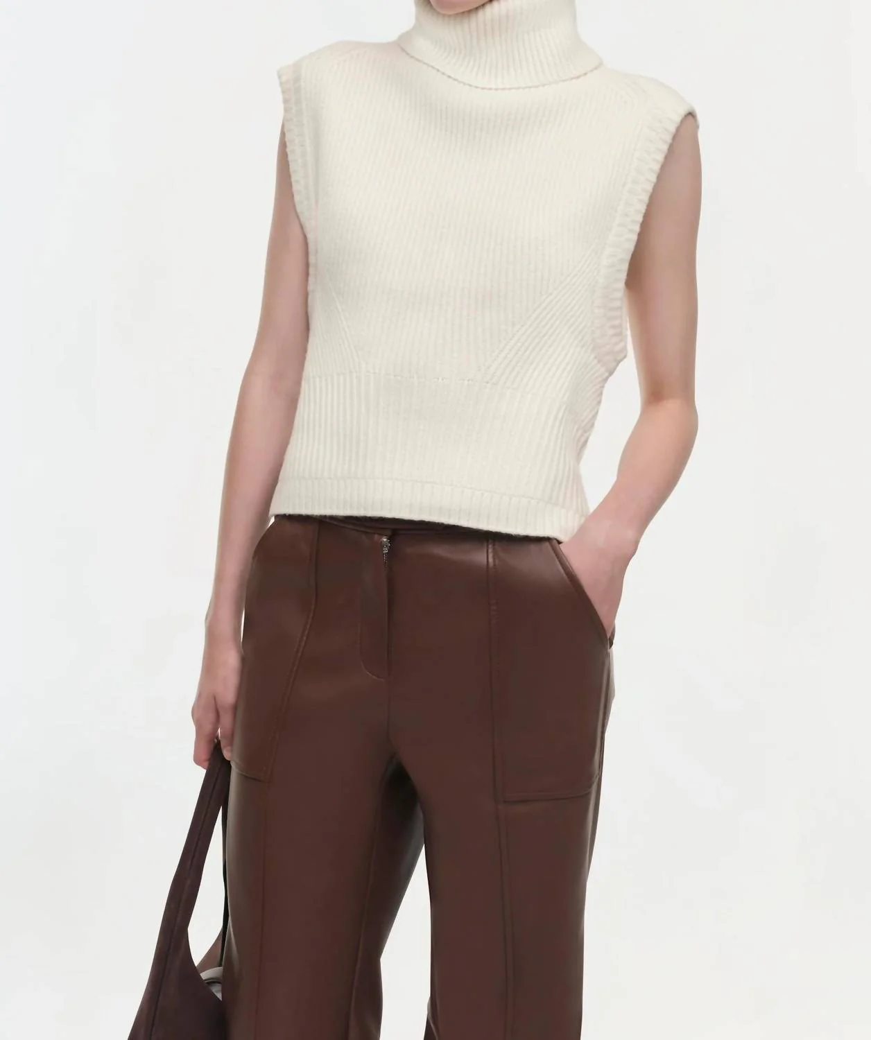 Maple Sleeveless Ribbed Turtleneck Sweater In Ivory - Image 2