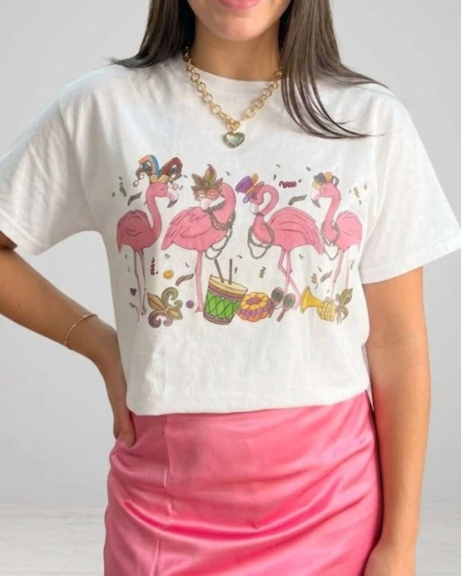 Mardi Gras Flamingo Shirt In White Multi