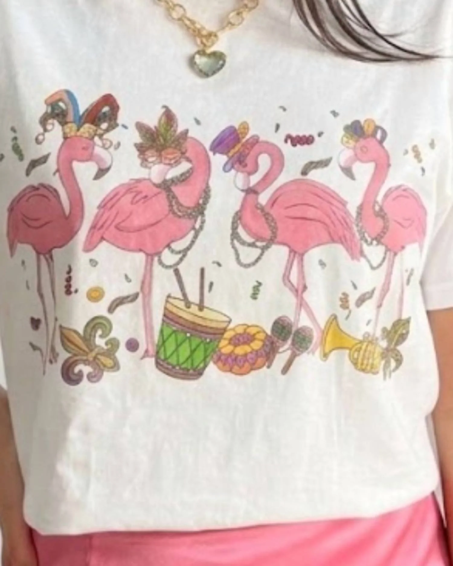 Mardi Gras Flamingo Shirt In White Multi - Image 2