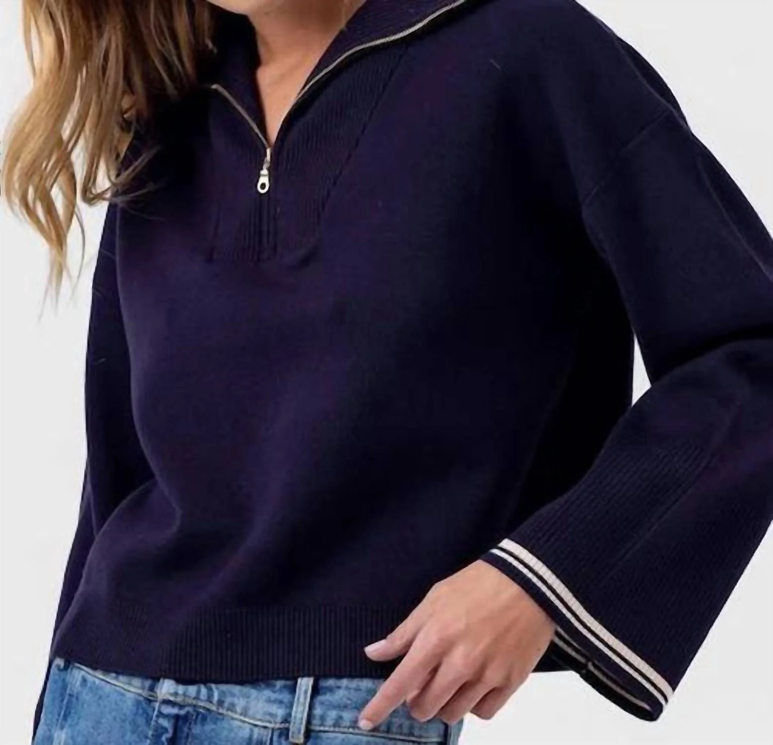 Maren Long Sleeve Sweater In Navy - Image 2