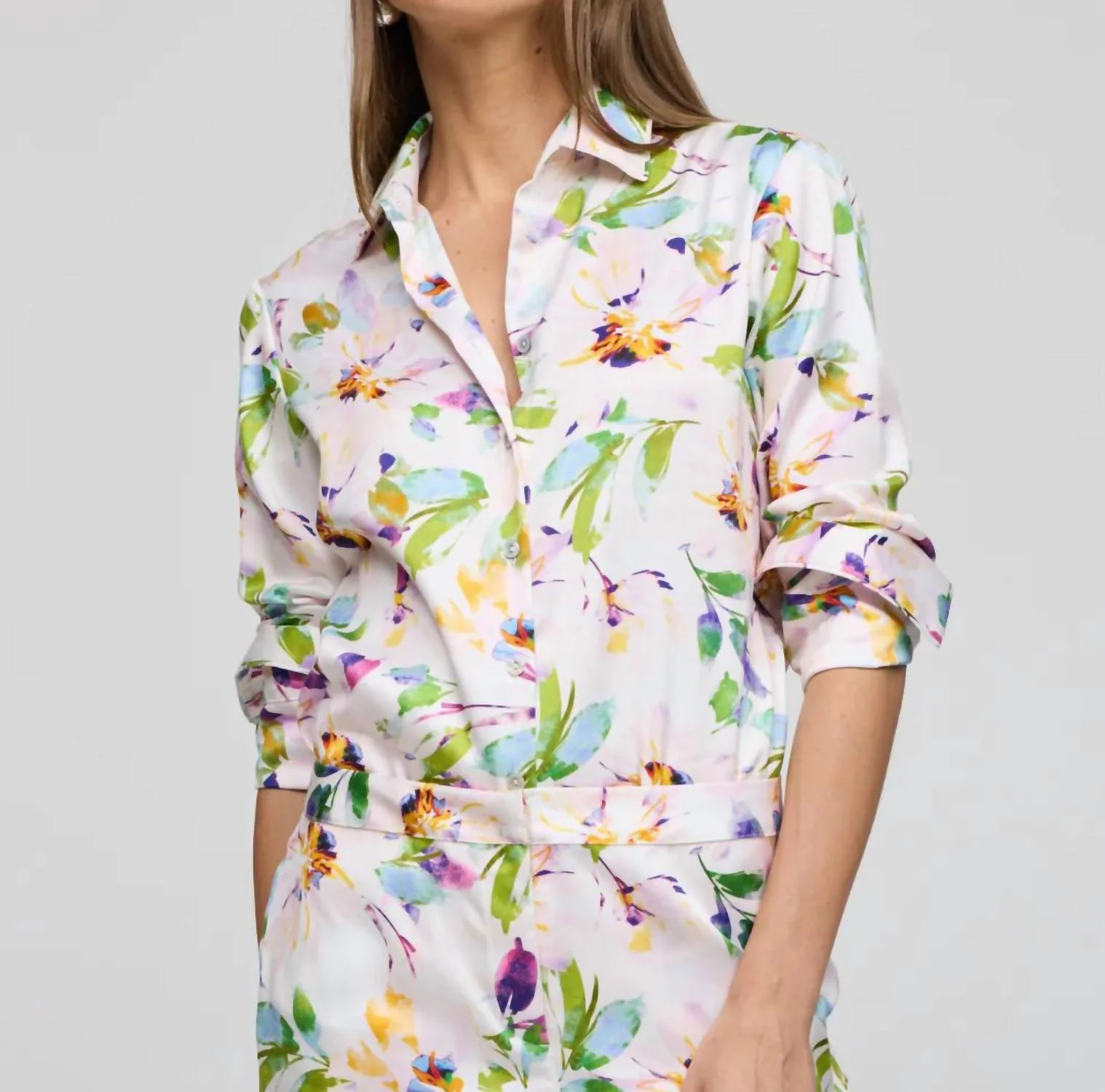 Margot Long Sleeve Shirt Top In Multi Garden Sateen - Image 4