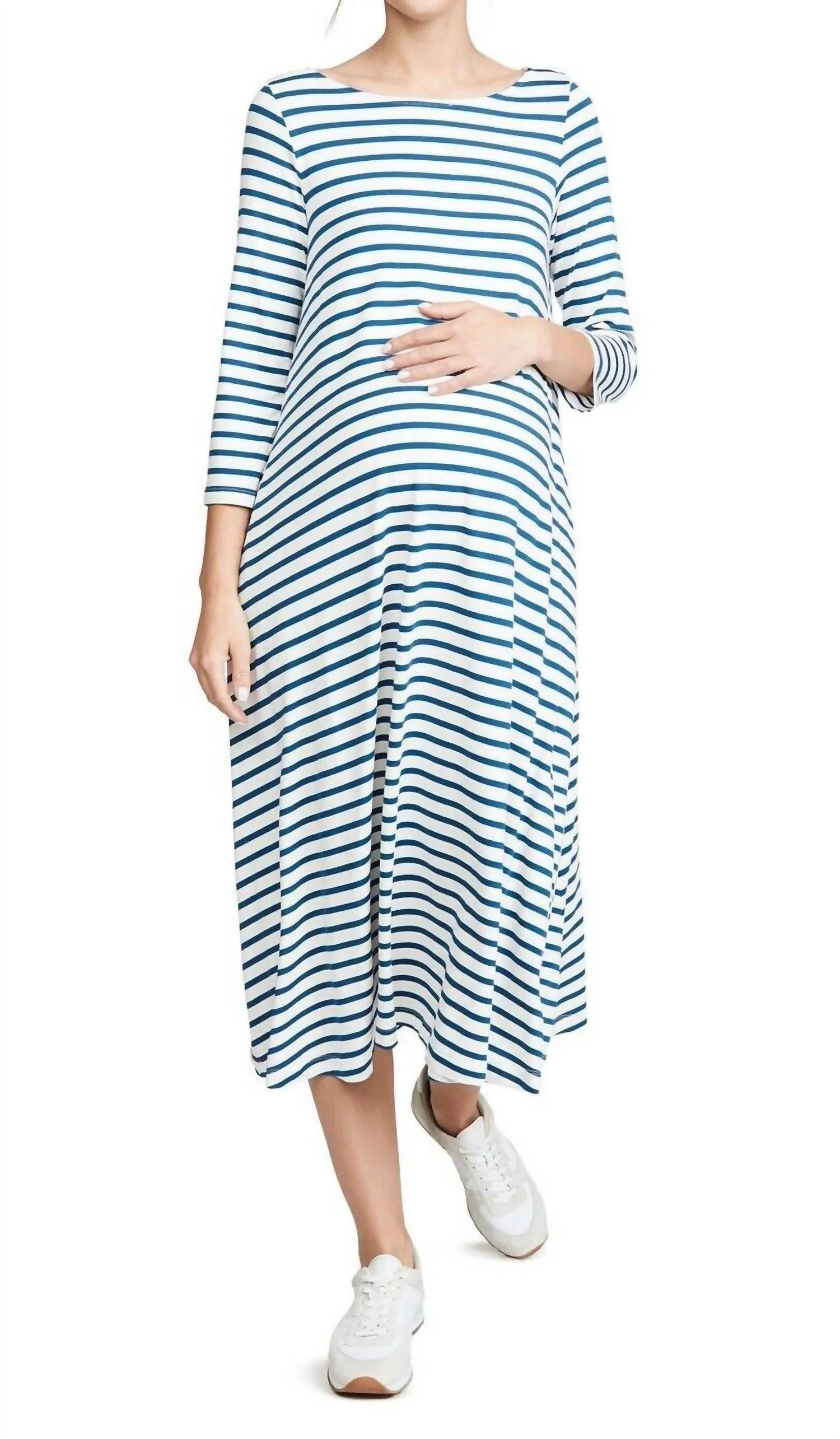 Marina Maternity Dress In Ivory/blue Stripe