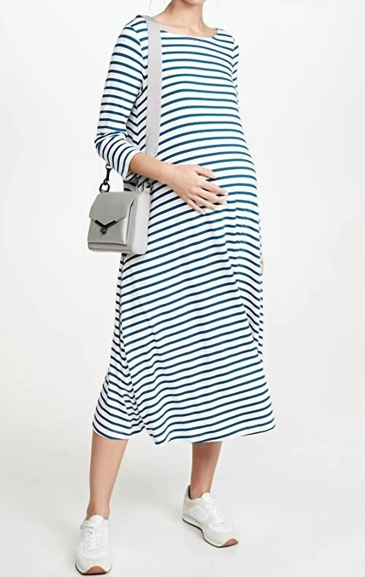 Marina Maternity Dress In Ivory/blue Stripe - Image 3
