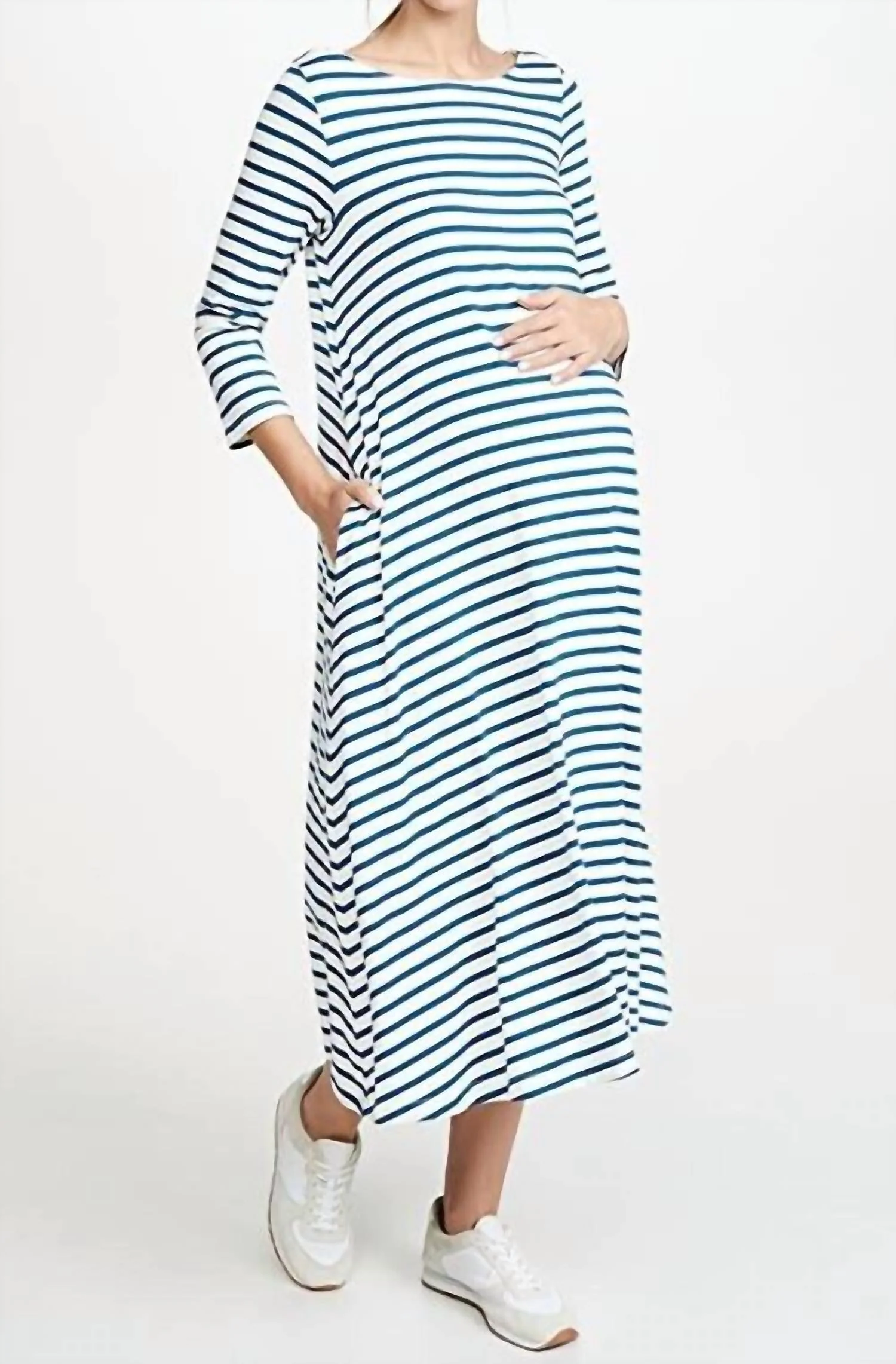 Marina Maternity Dress In Ivory/blue Stripe - Image 5