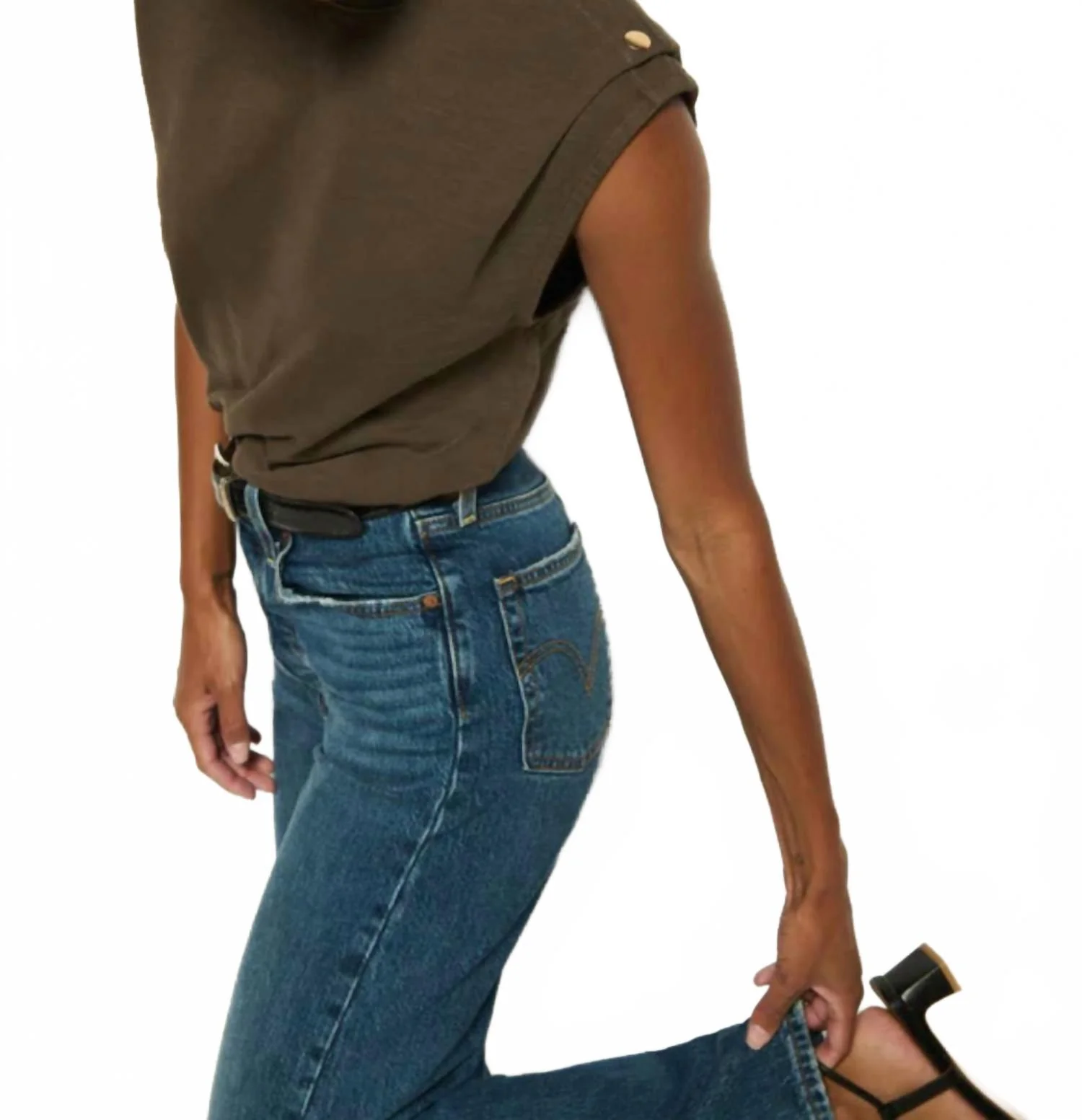 Marina Muscle Tee With Shoulder Pads In Espresso - Image 2