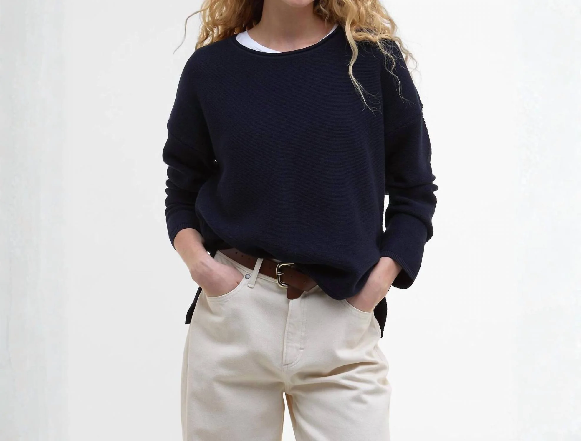 Marine Crew Neck Jumper In Navy - Image 2