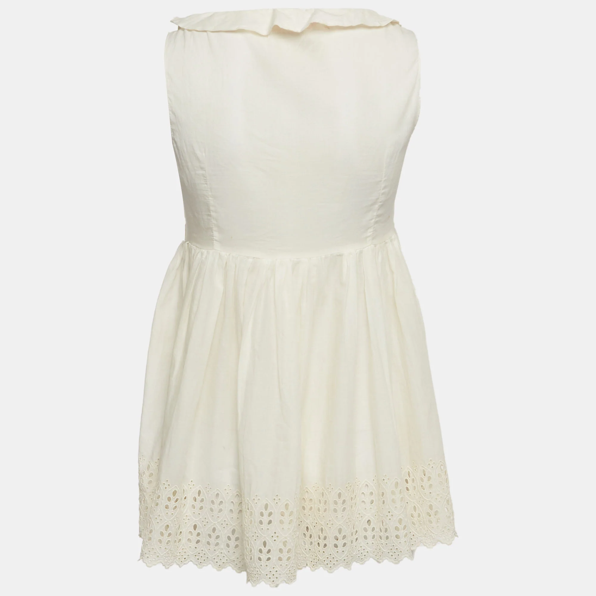 Marni Cream Cotton Adjustable Ruffle Neck Mini Dress - Image 3