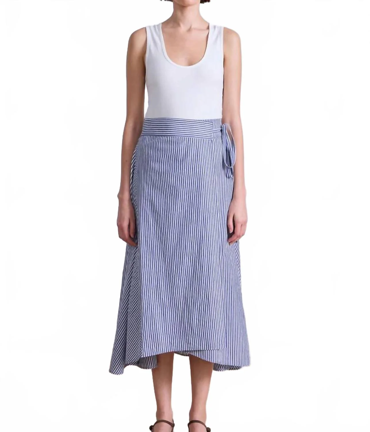 Marsala Asymmetrical Skirt In Skinny Stripes Indigo/ Cream - Image 2