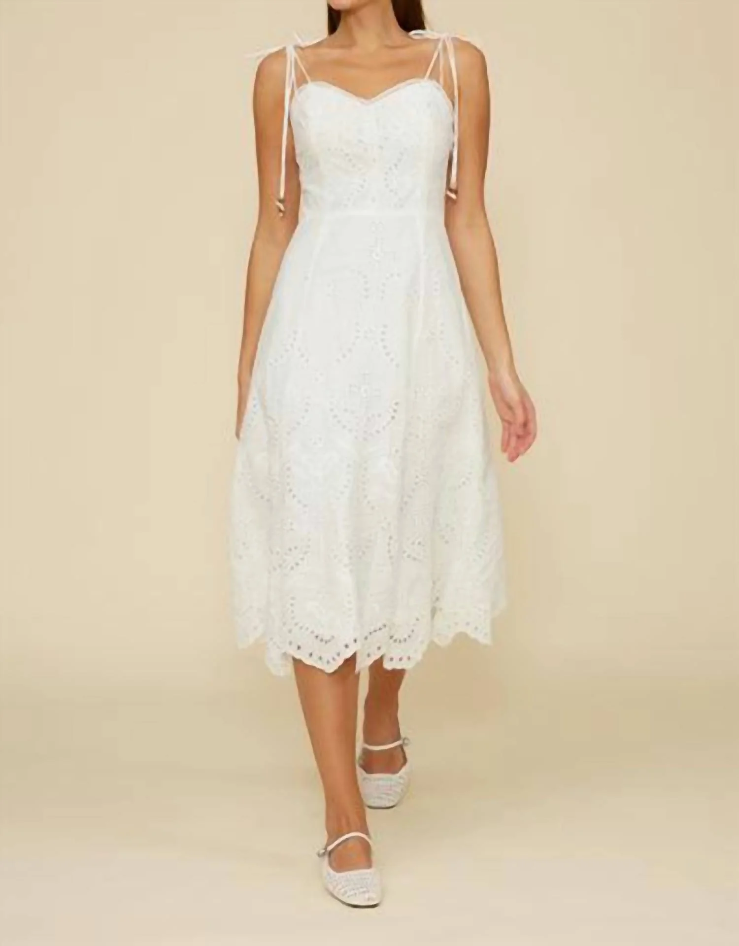 Marseline Eyelet Midi Dress In White