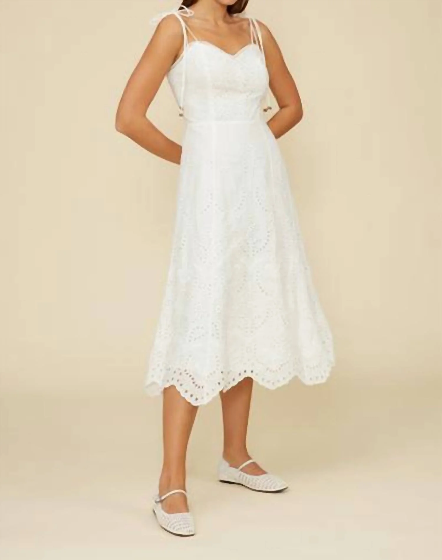 Marseline Eyelet Midi Dress In White - Image 3