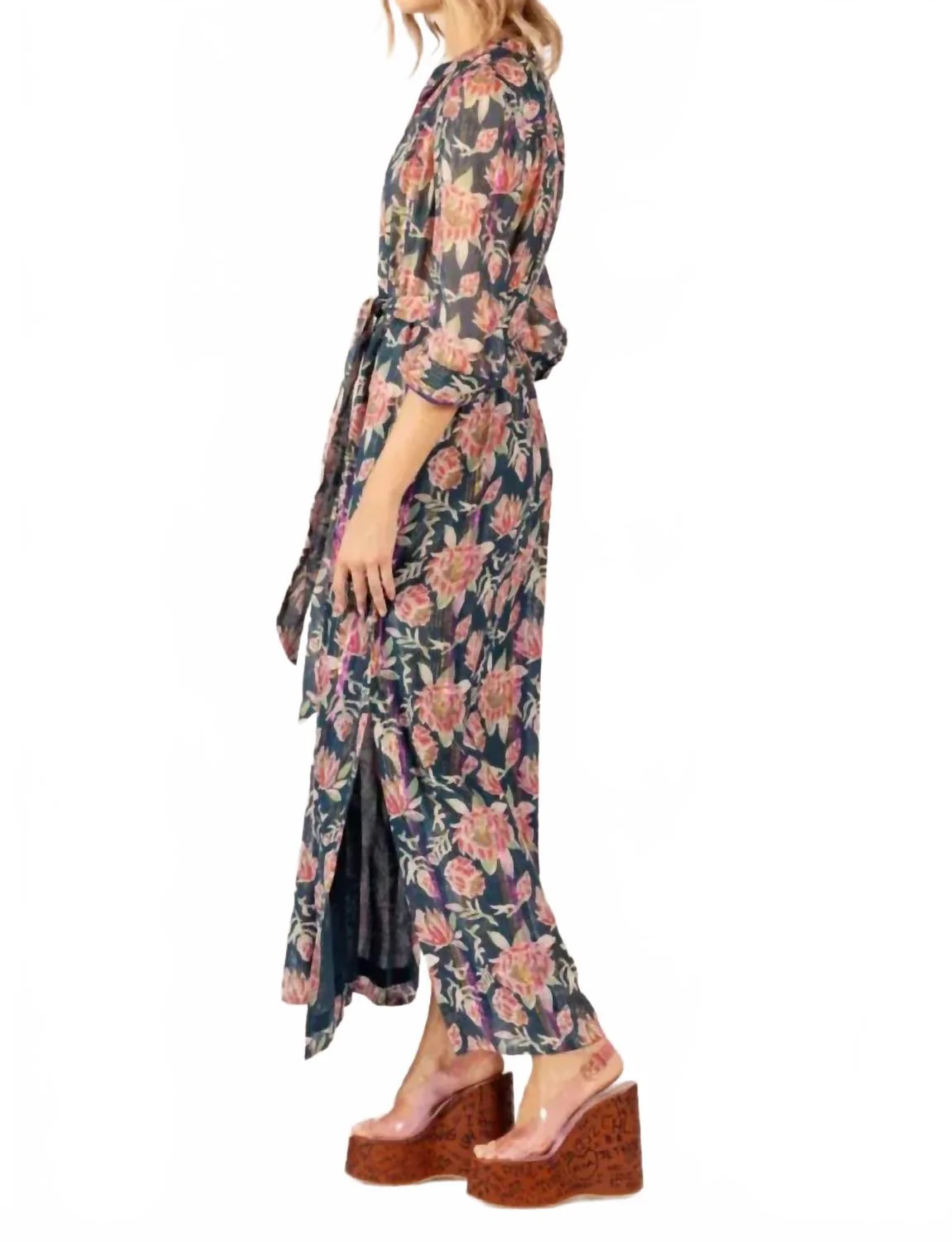 Mary Maxi Dress In Teal/coral - Image 2